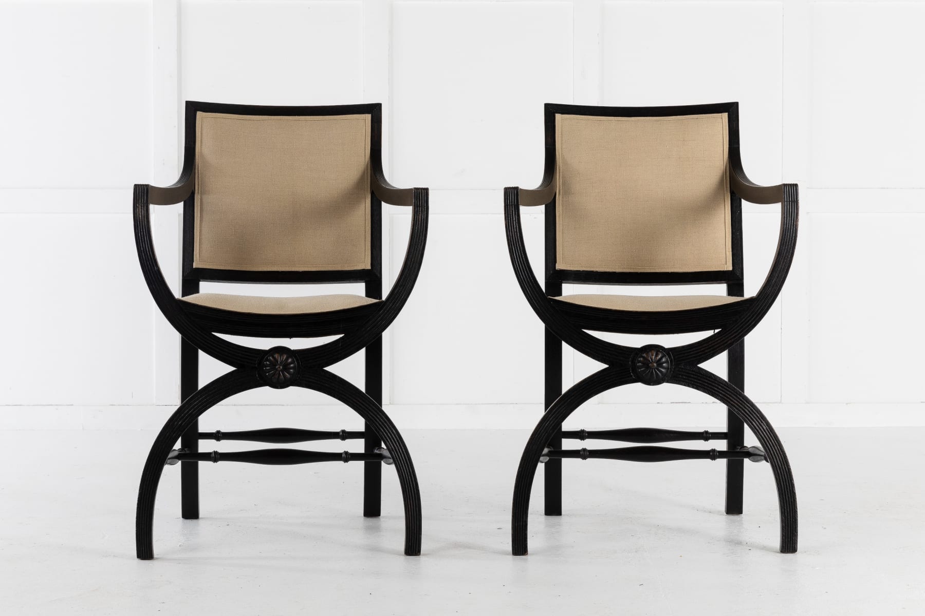 SOLD, Pair of 19th Century English Ebonised Armchairs