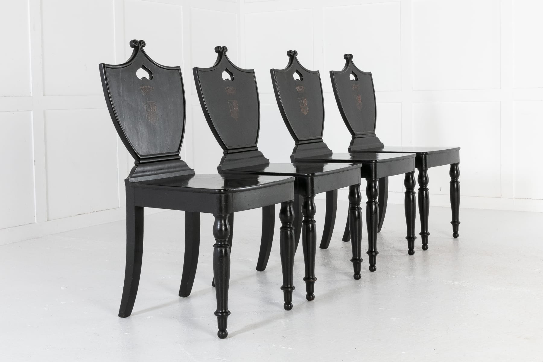 SOLD, Set of Four 19th Century English Ebonised Hall Chairs