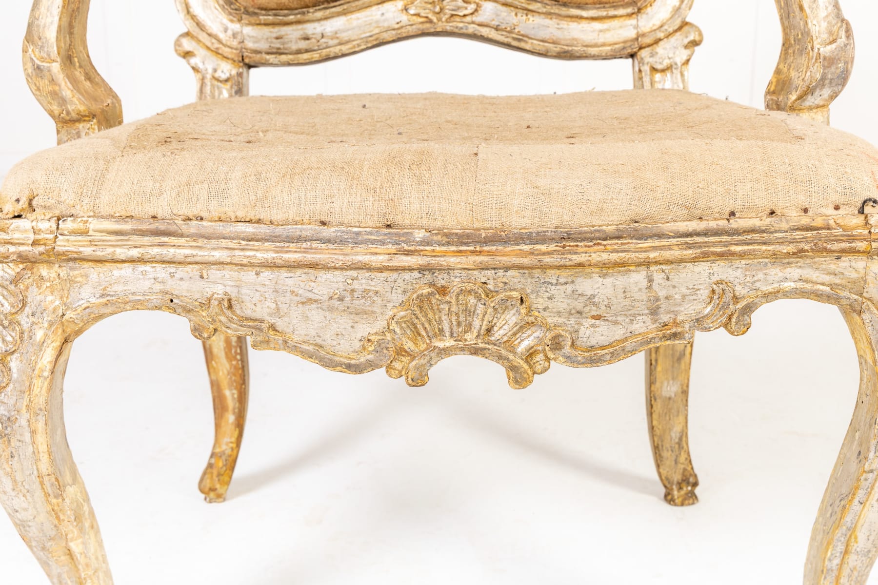 Large Scale Pair of 18th Century Italian Silver Gilt Armchairs