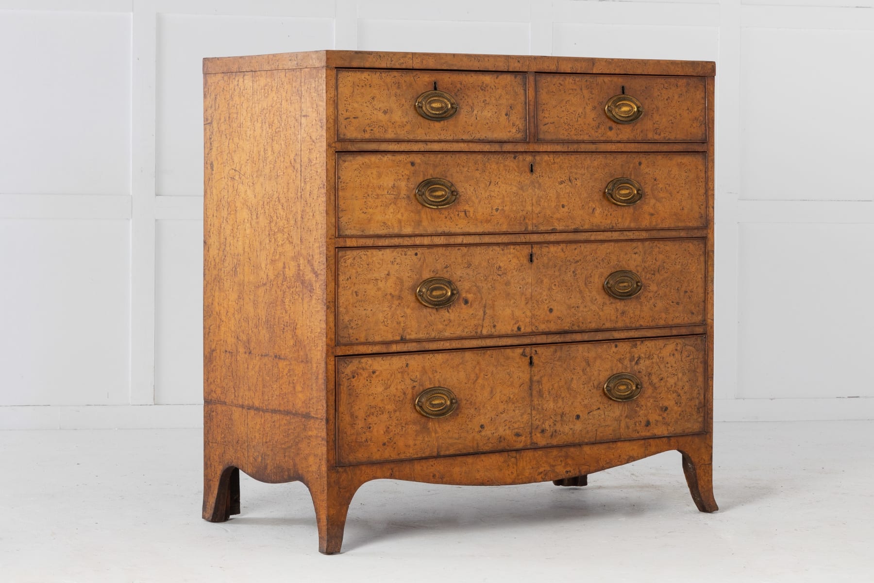 SOLD, 19th Century Regency Birds Eye Maple Chest of Drawers