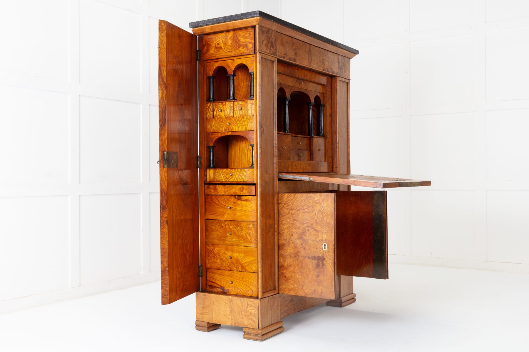 19th Century Biedermeier Ash Escritoire with Marble Top