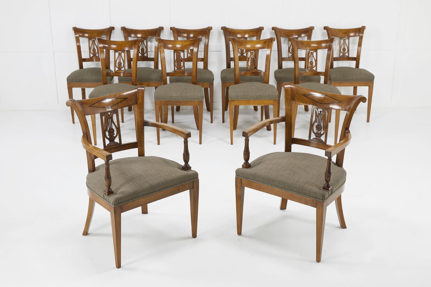 Set of Twelve 19th Century Austrian Cherry Wood Dining Chairs