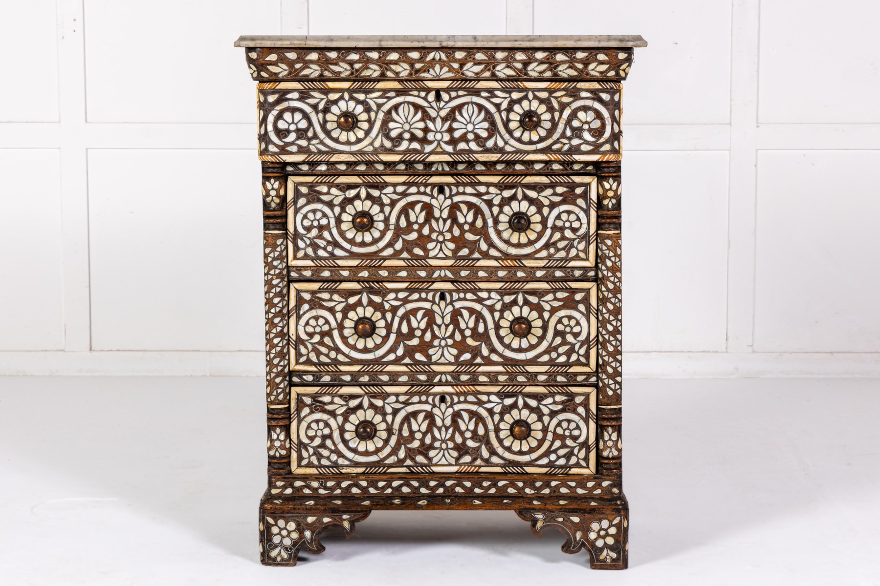 19th Century Syrian Hardwood and Mother of Pearl Inlaid Chest of Drawers