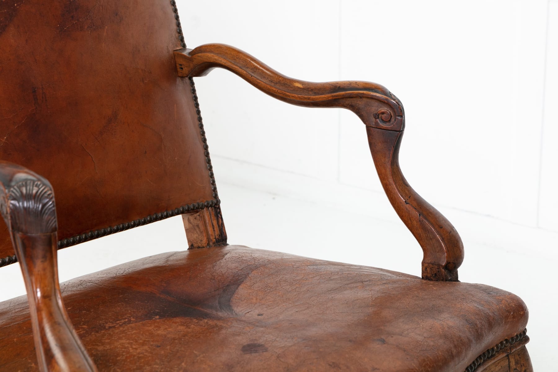 Pair of 18th Century French Walnut and Leather Armchairs