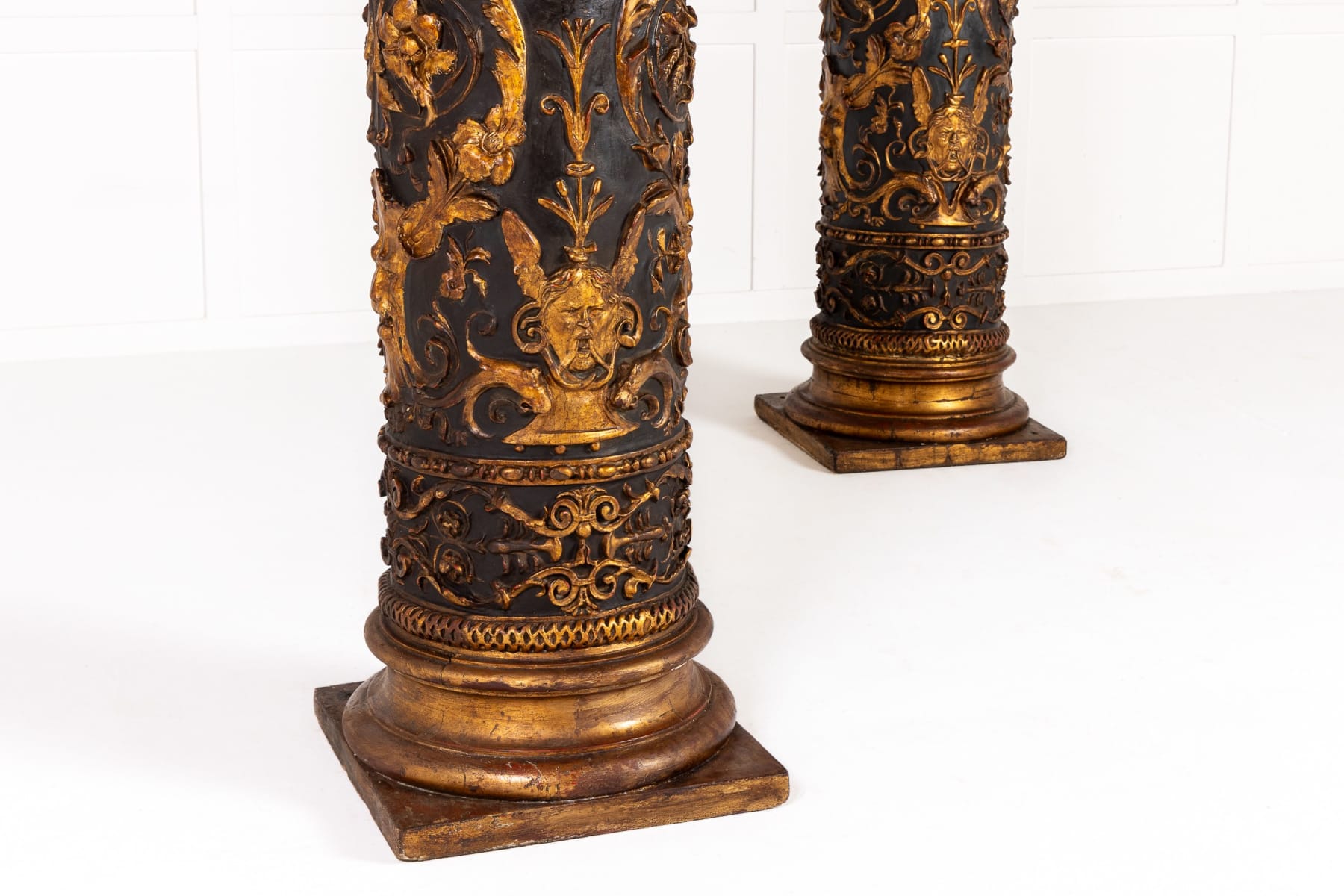 Pair of Grand Scale 19th Century Italian Painted and Parcel Gilt Columns