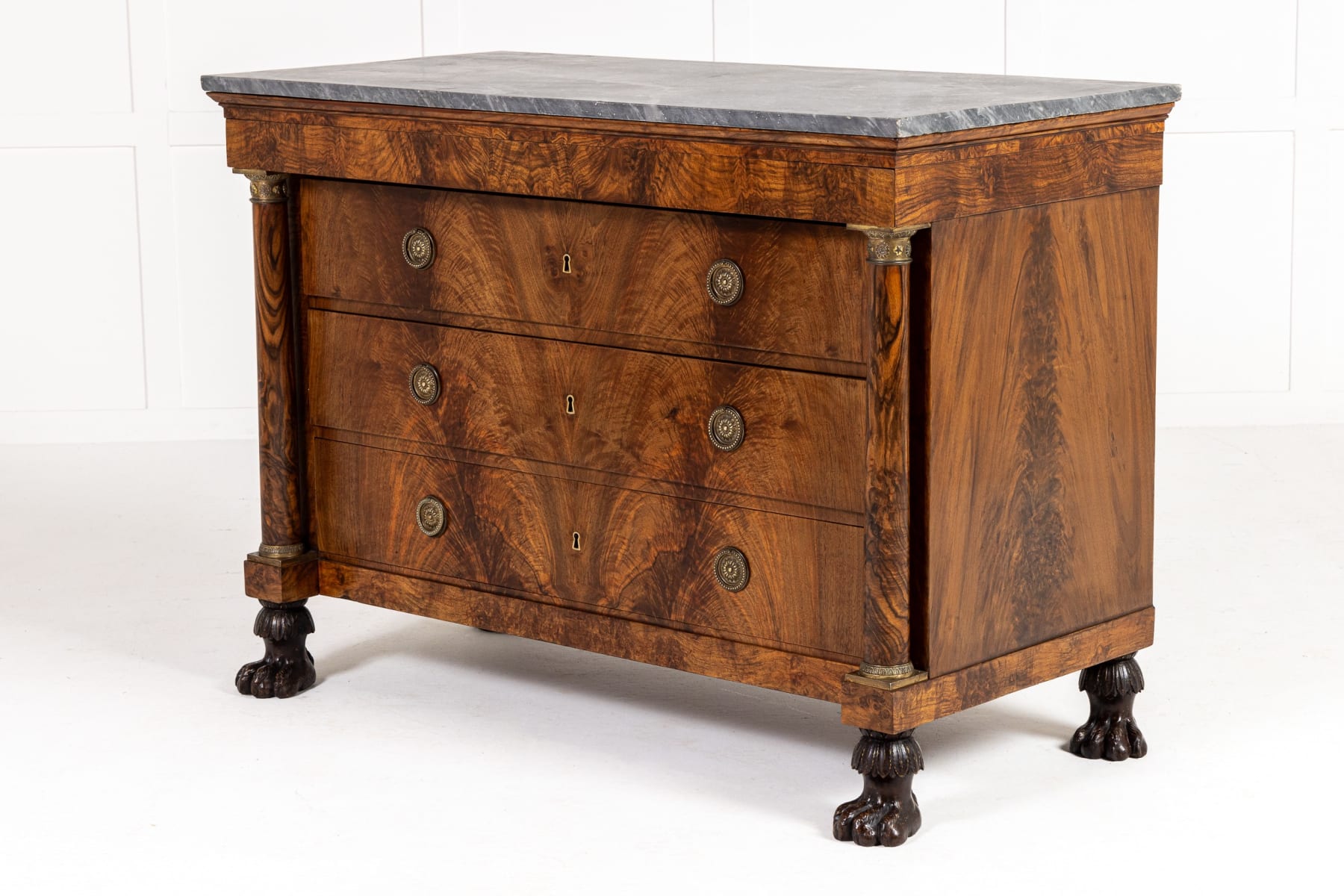Early 19th Century French Empire Walnut Commode with Paw Feet