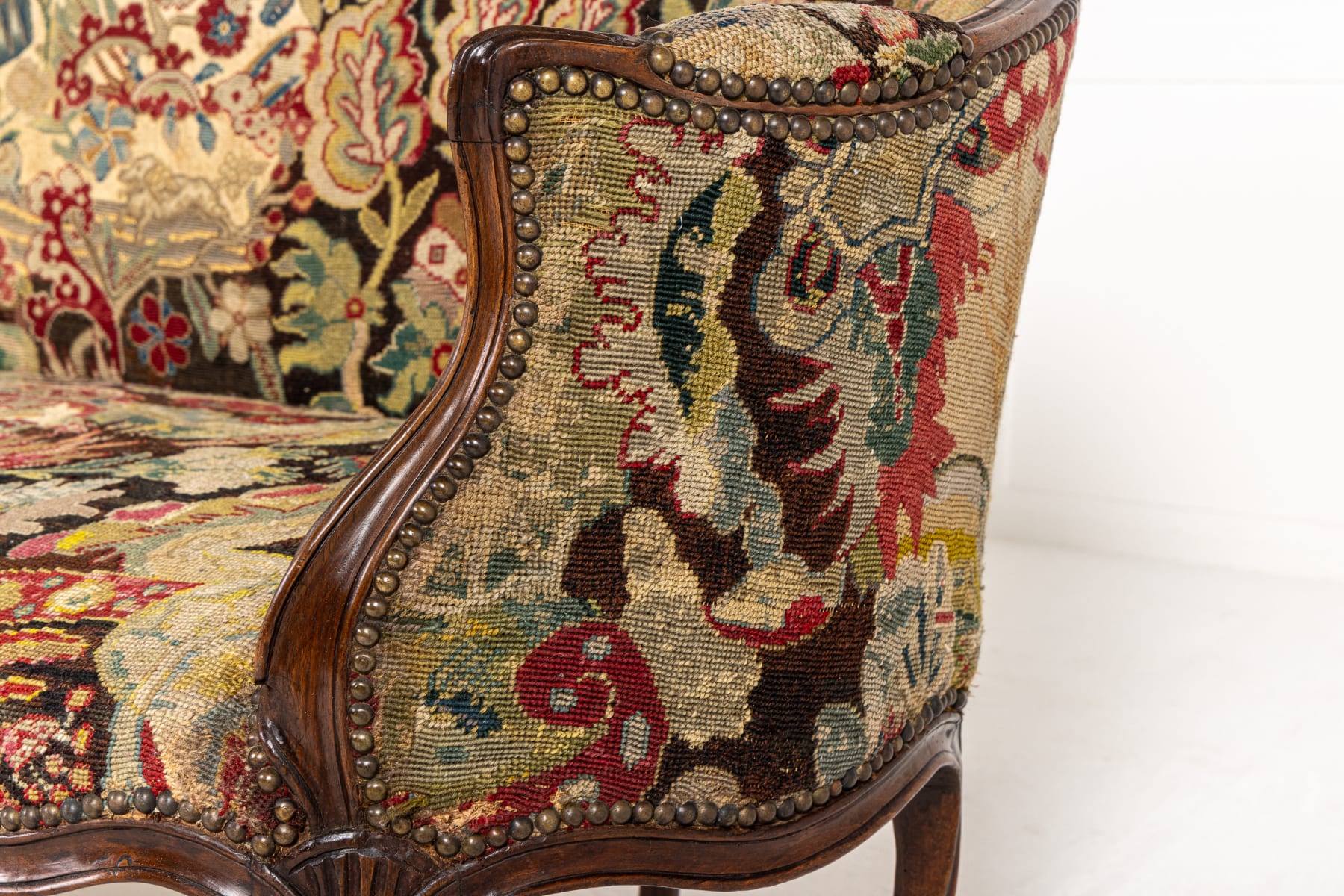 18th Century French Walnut Settee with Needlepoint Upholstery