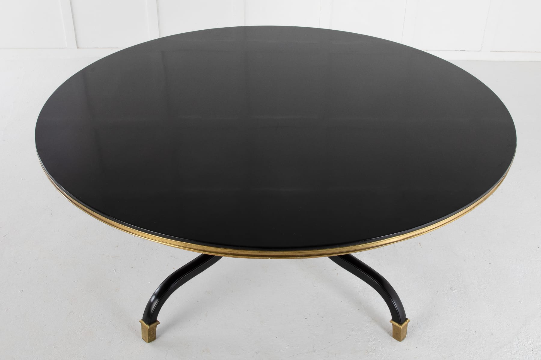 SOLD, 1950s Ebonised Spanish Table with Brass Bound Top