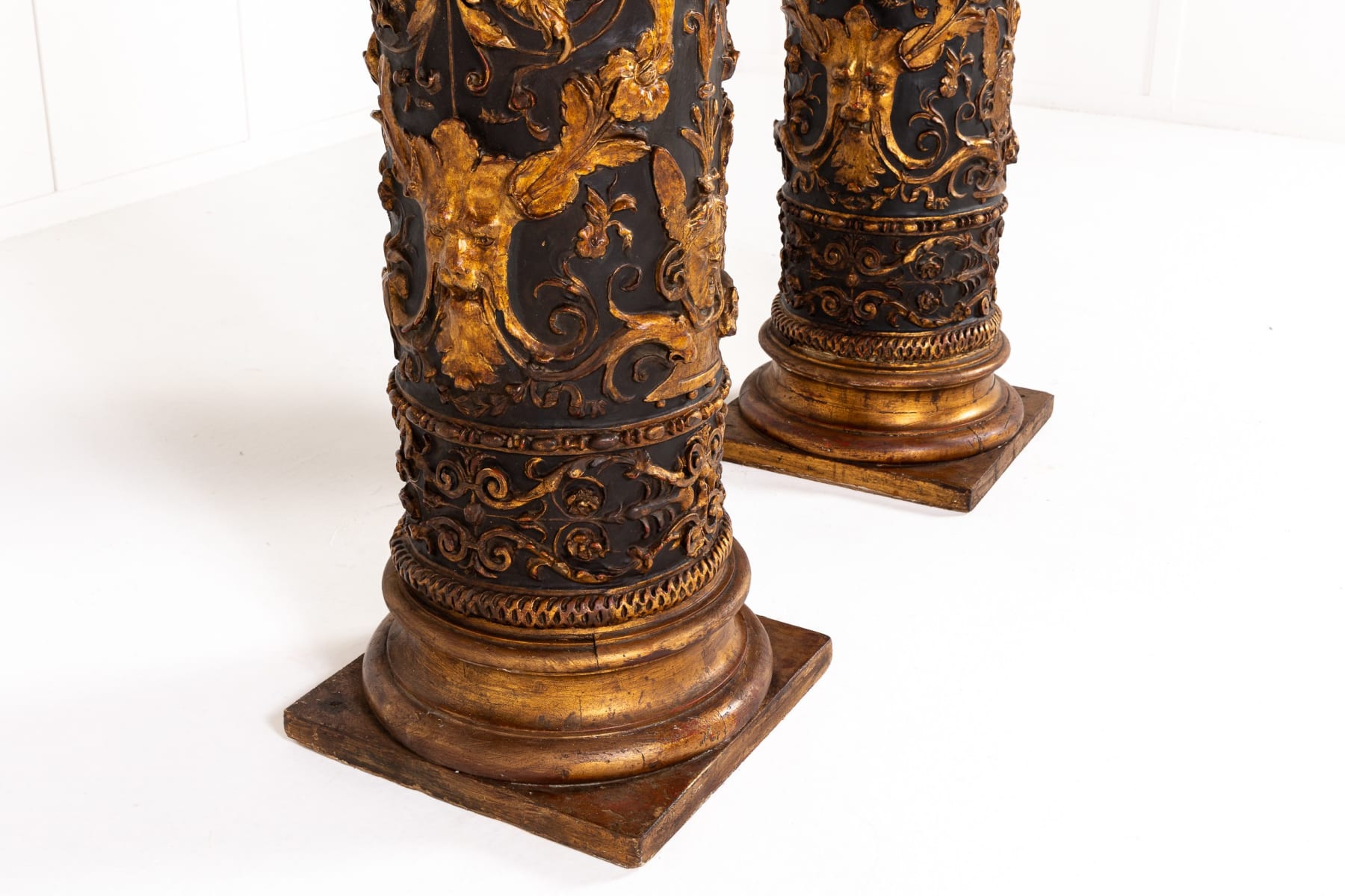 Pair of Grand Scale 19th Century Italian Painted and Parcel Gilt Columns