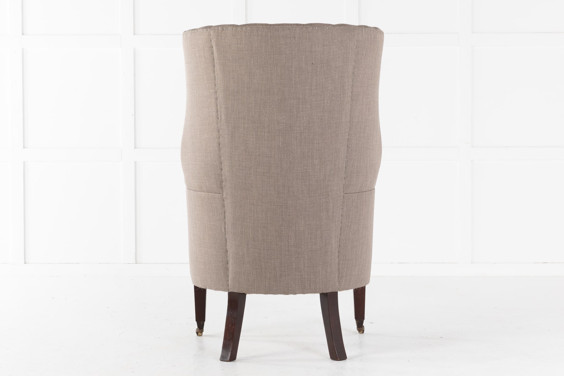 SOLD, Late 19th Century English Mahogany Barrel Back Wing Chair