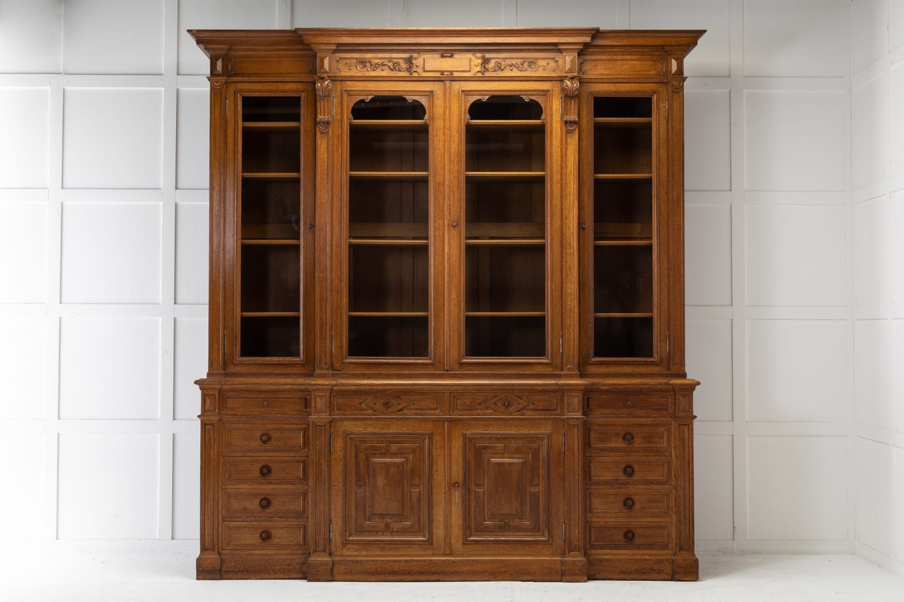 19th Century French Oak Breakfront Bookcase/Cabinet