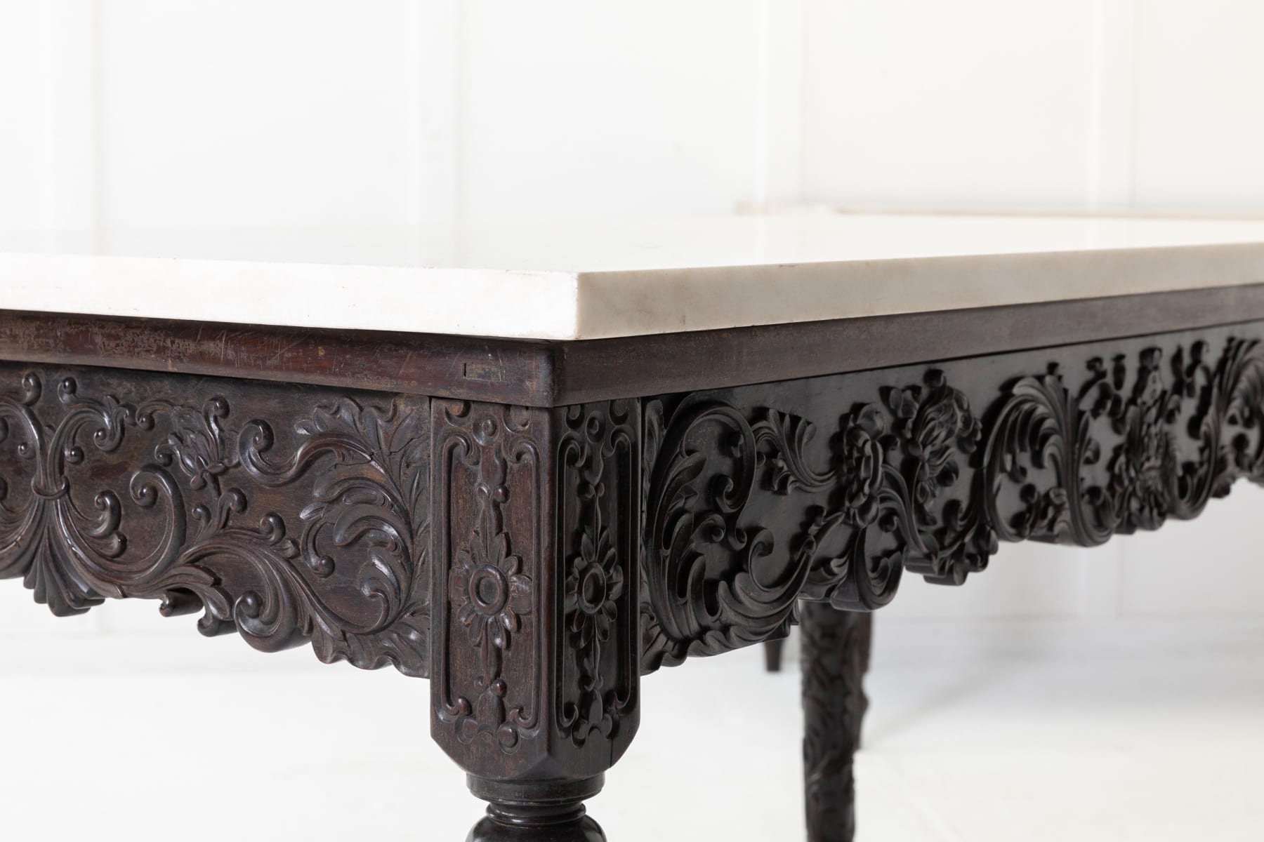 Large Pair Of Important Early 19th Century Chinese Hardwood Marble Top Console Tables