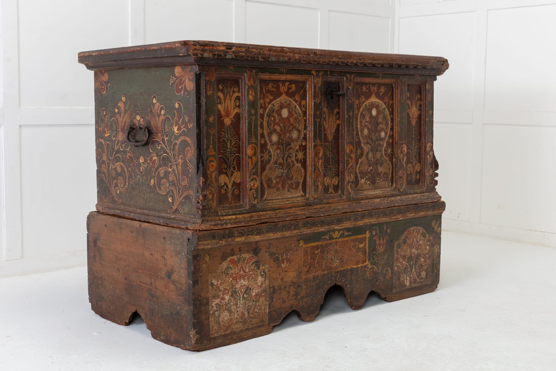 18th Century Painted Trunk on Stand