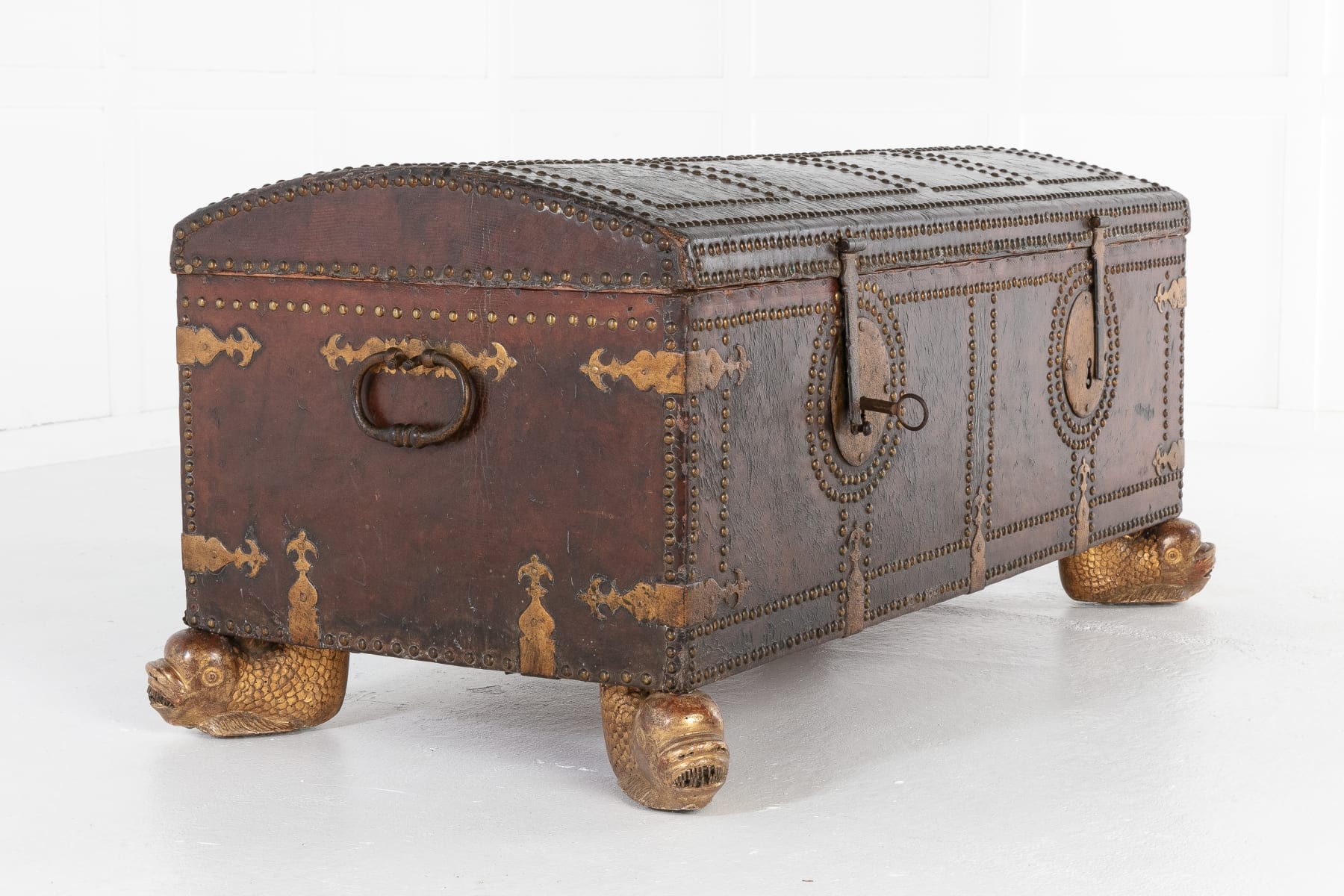 SOLD, 18th Century Leather Bound Spanish Trunk