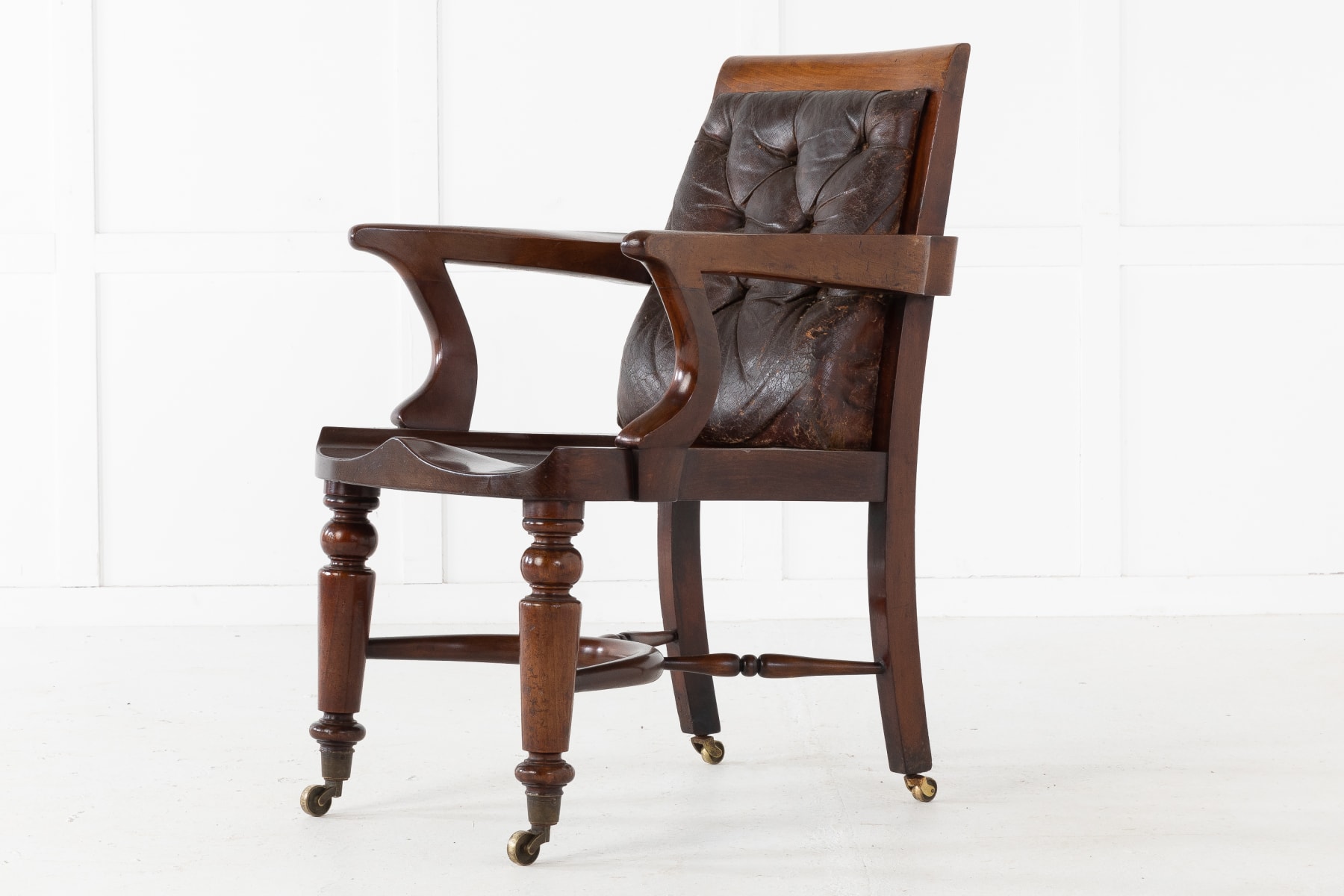 19th Century English Mahogany Desk Chair with Leather Back