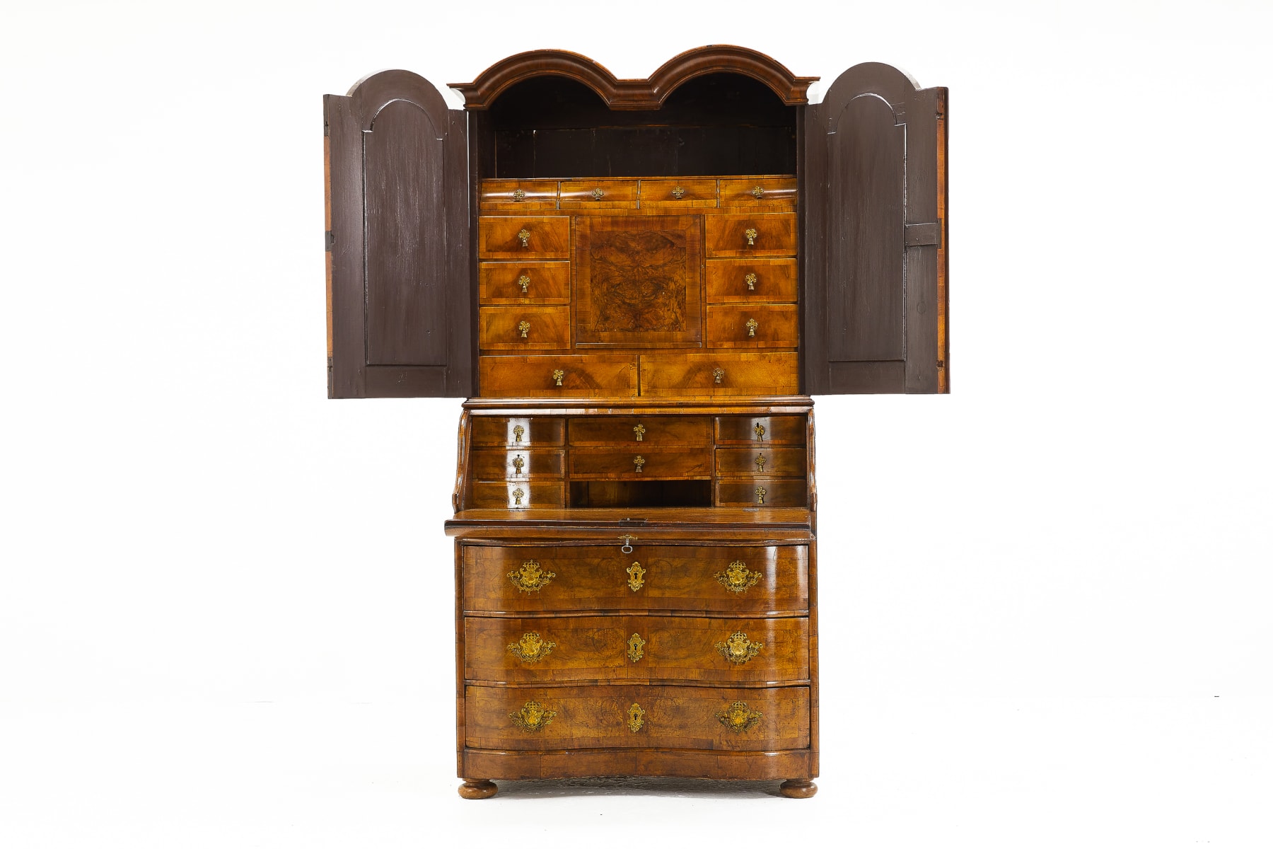 SOLD, 18th Century German Double Dome Walnut Bureau Cabinet