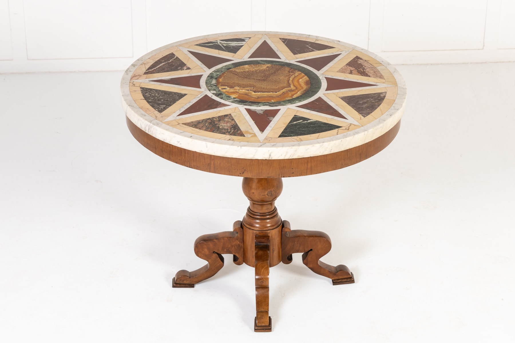 19th Century Italian Walnut Specimen Marble Top Centre Table