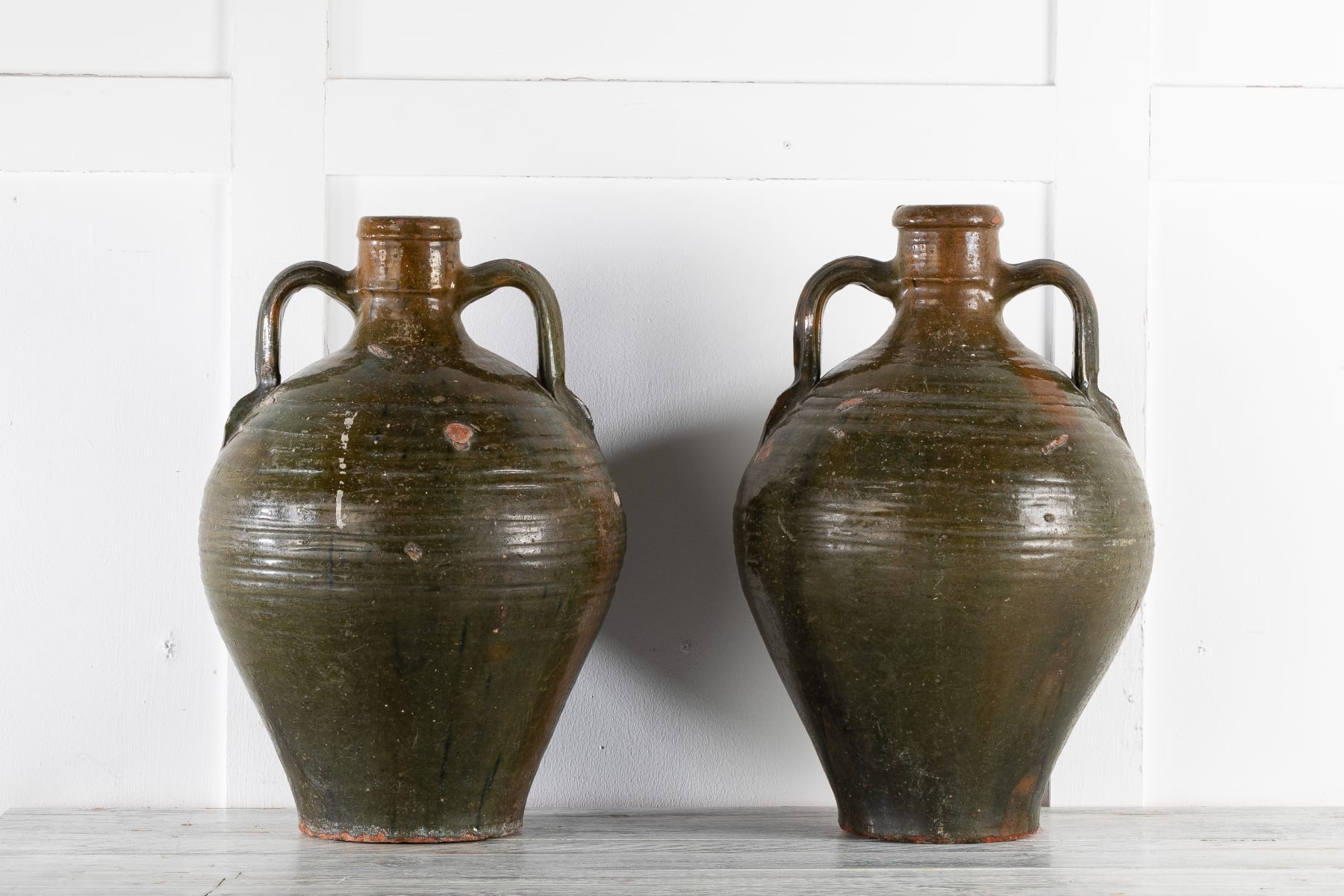 SOLD, Pair of 19th Century Green Glazed Water Vessels