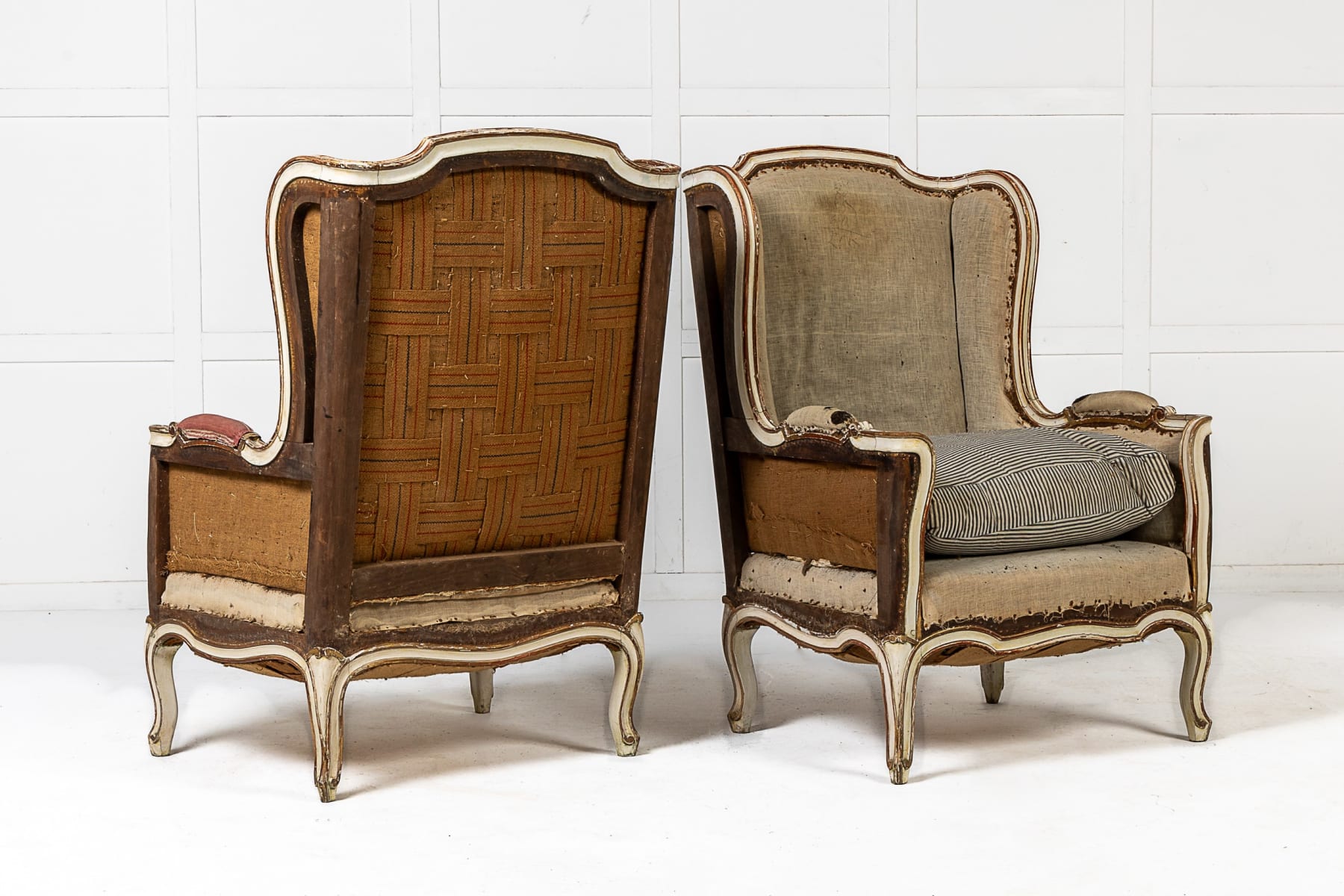 Large Pair of 19th Century Bergère/Wing Armchairs