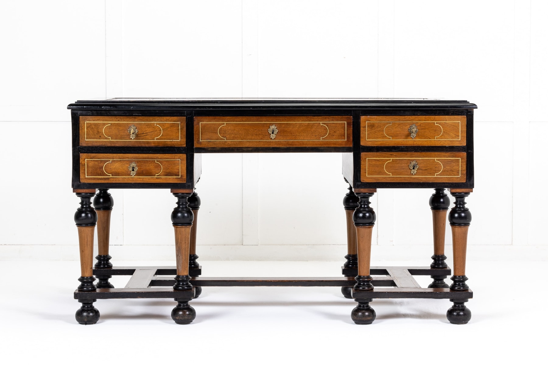 19th Century French Ebonised Walnut Desk