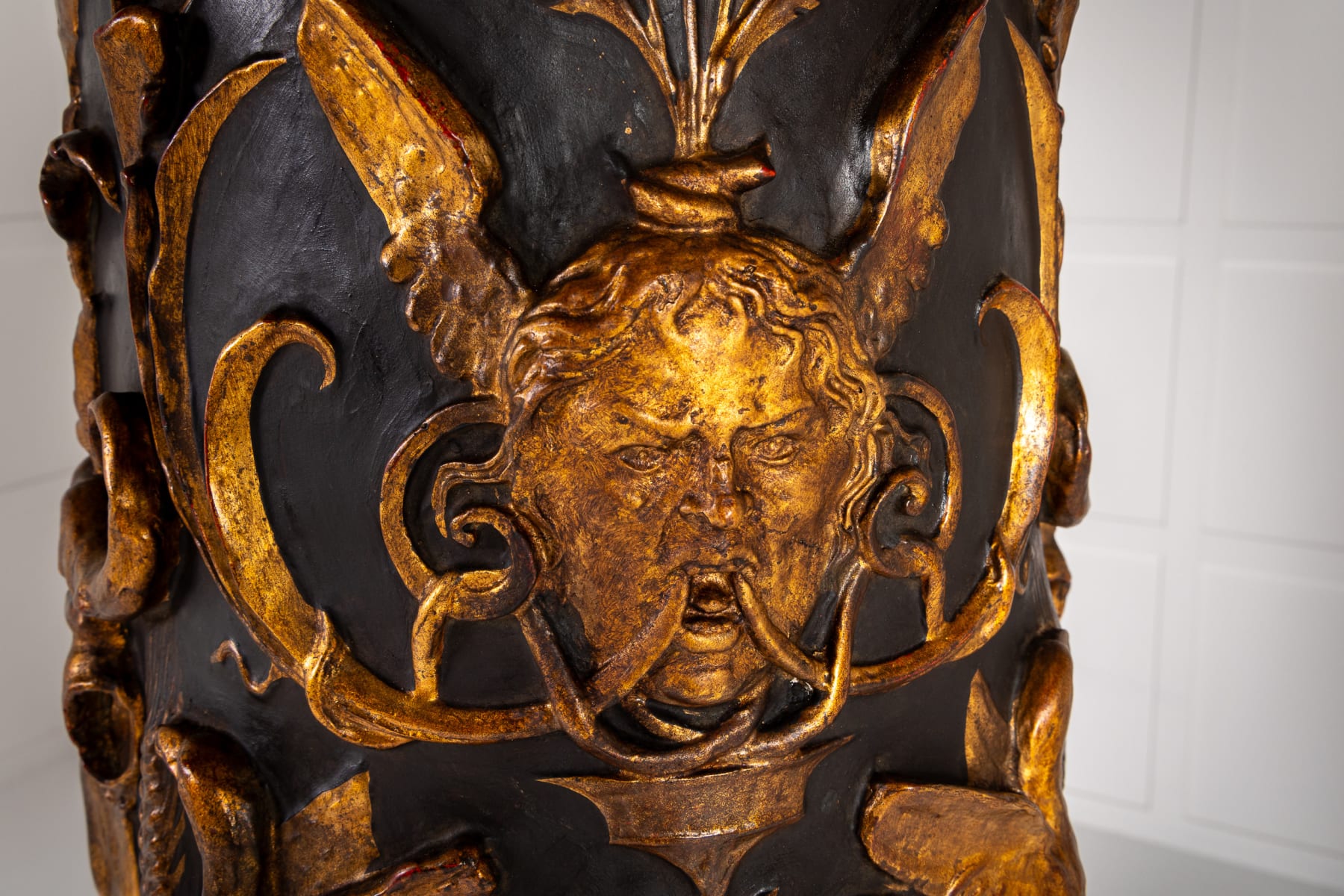 Pair of Grand Scale 19th Century Italian Painted and Parcel Gilt Columns