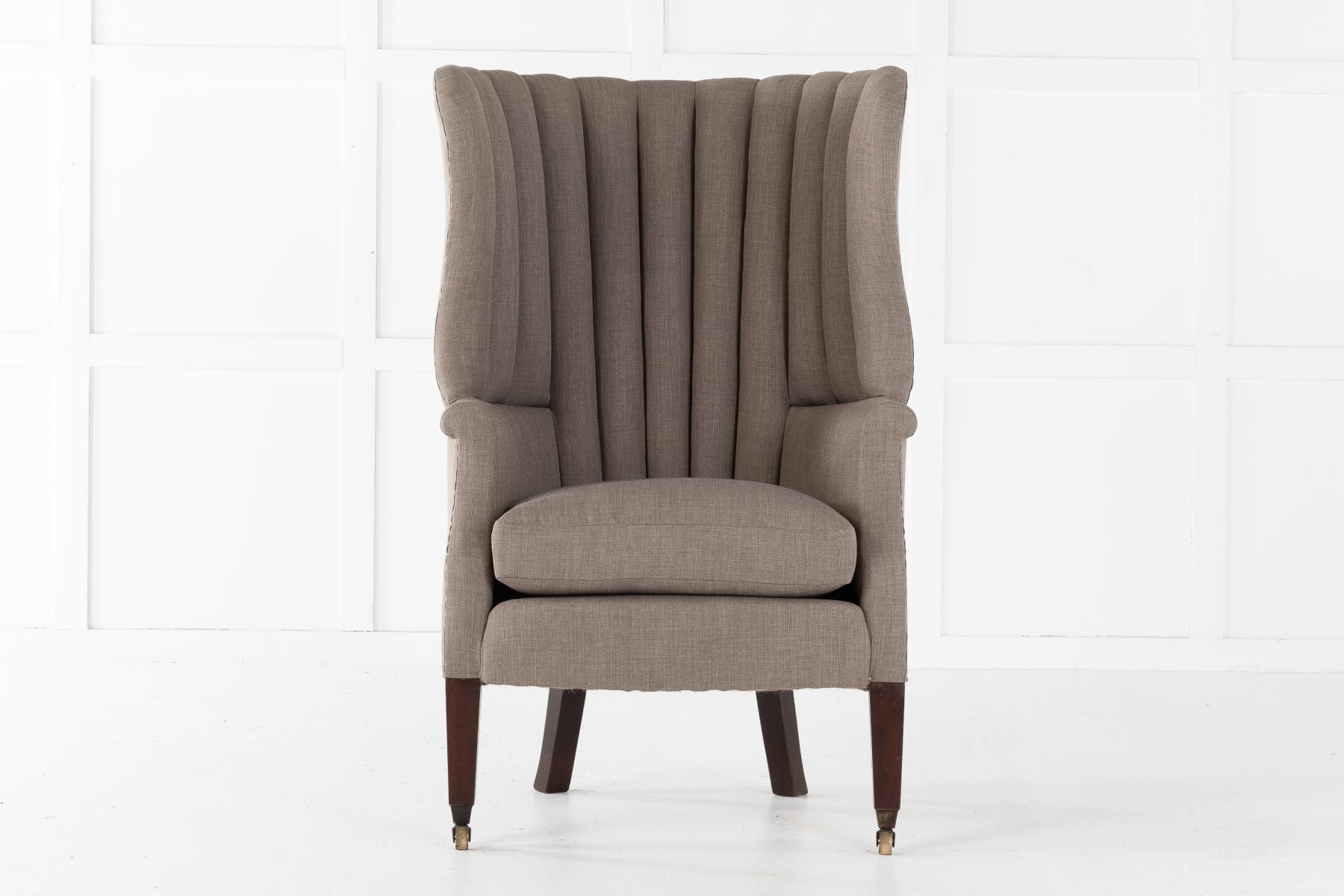 SOLD, Late 19th Century English Mahogany Barrel Back Wing Chair