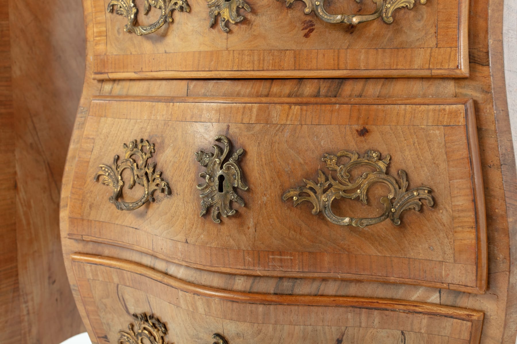 SOLD, Pair of 19th Century Italian Walnut Bombe Bedside Cabinets