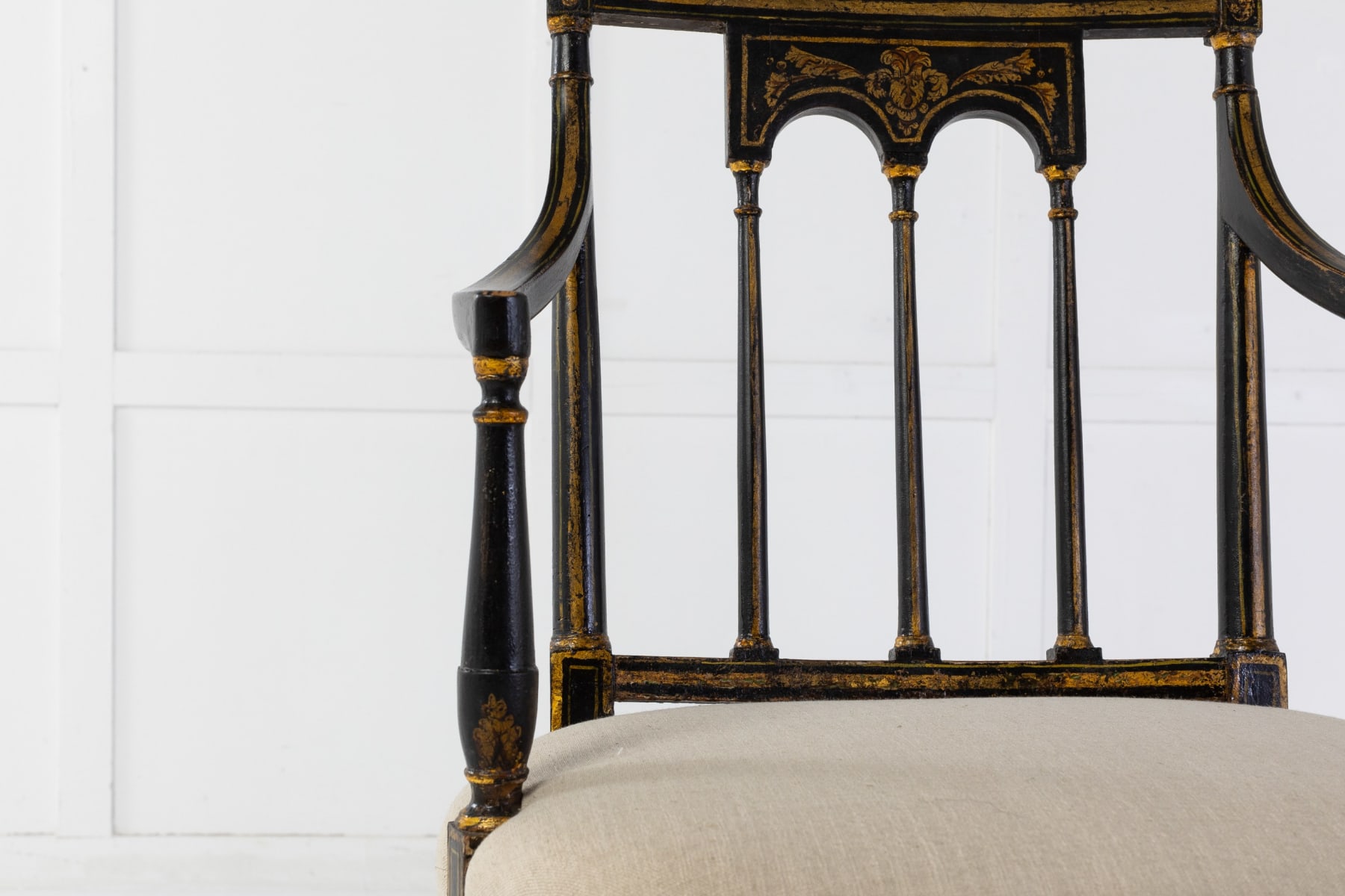 Pair of Regency Painted and Gilt Elbow Chairs