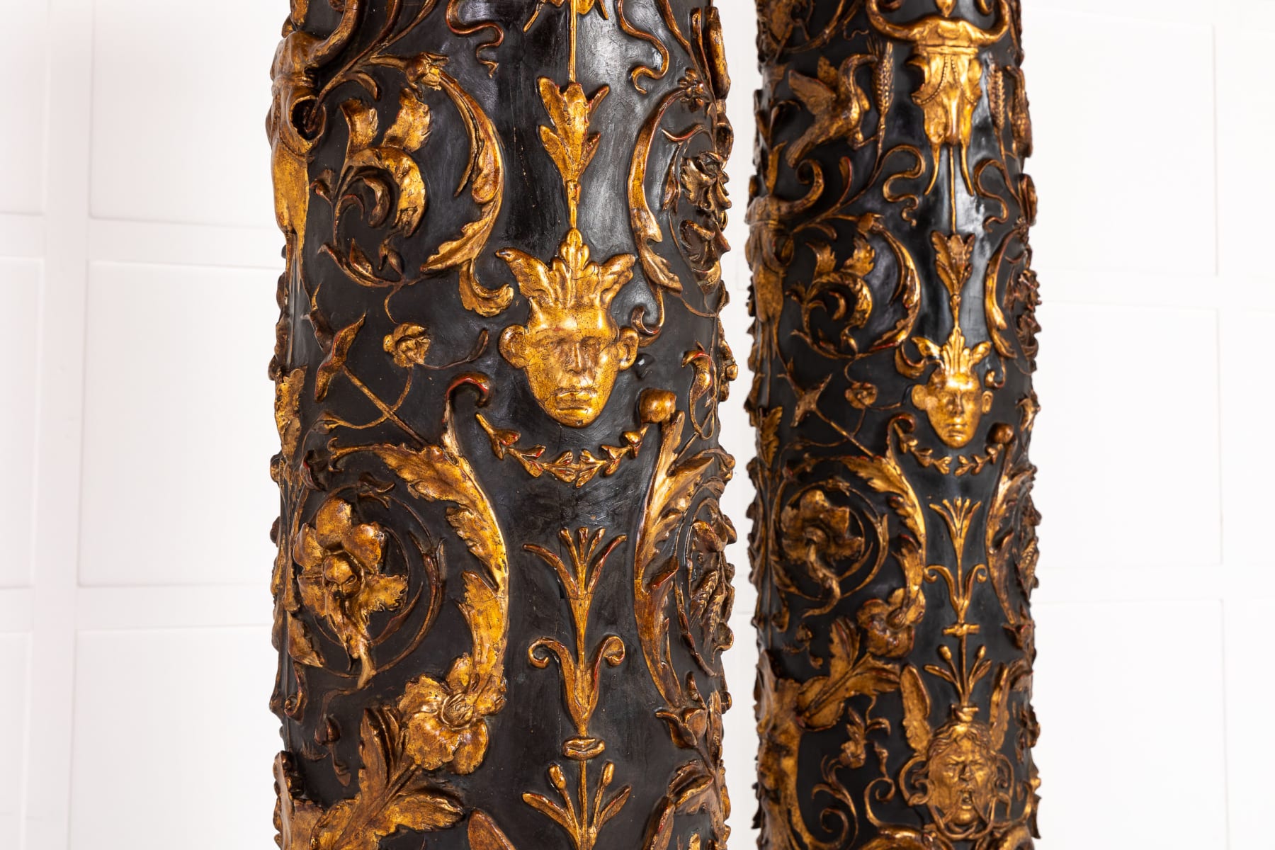 Pair of Grand Scale 19th Century Italian Painted and Parcel Gilt Columns