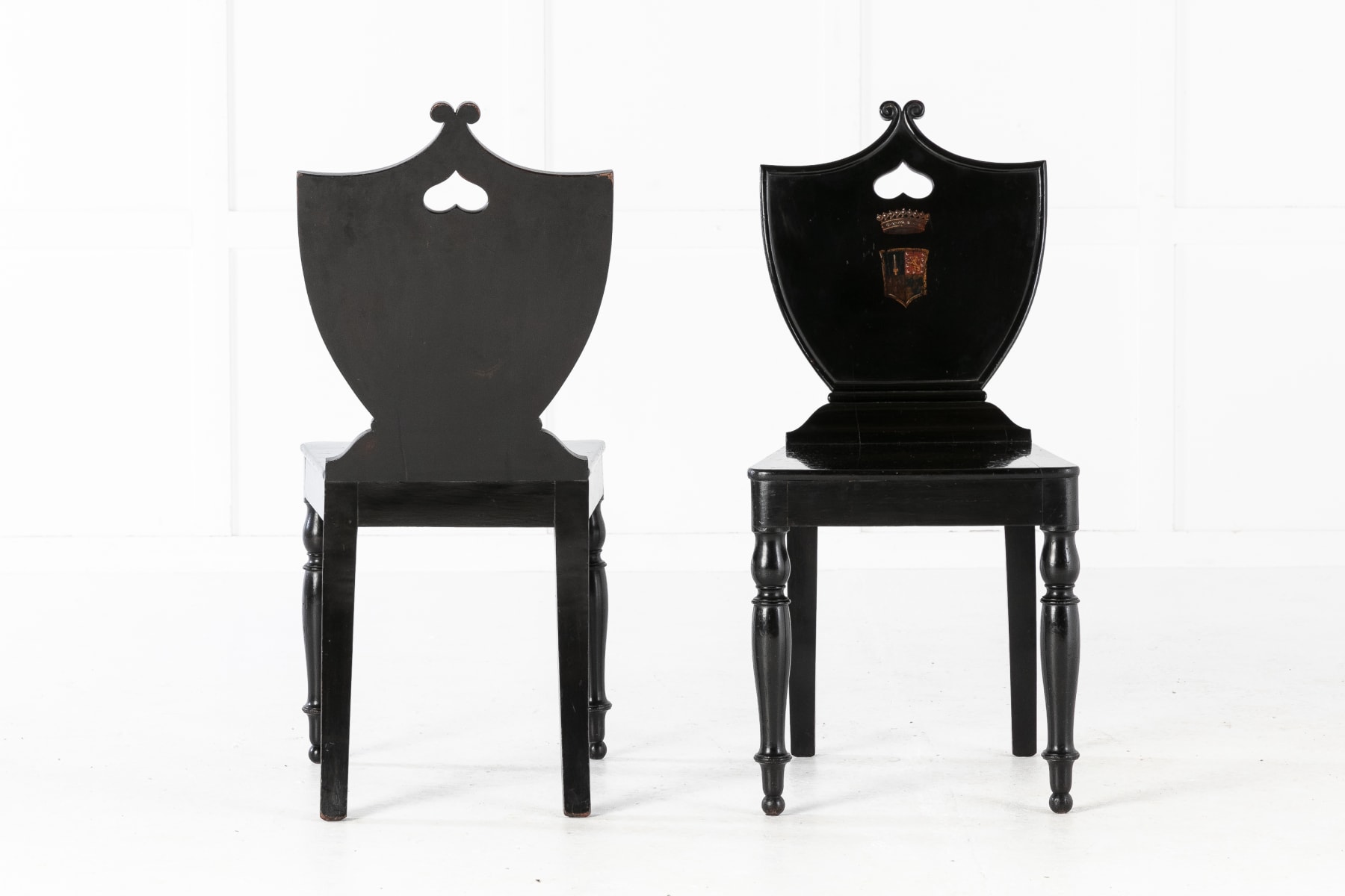 SOLD, Set of Four 19th Century English Ebonised Hall Chairs