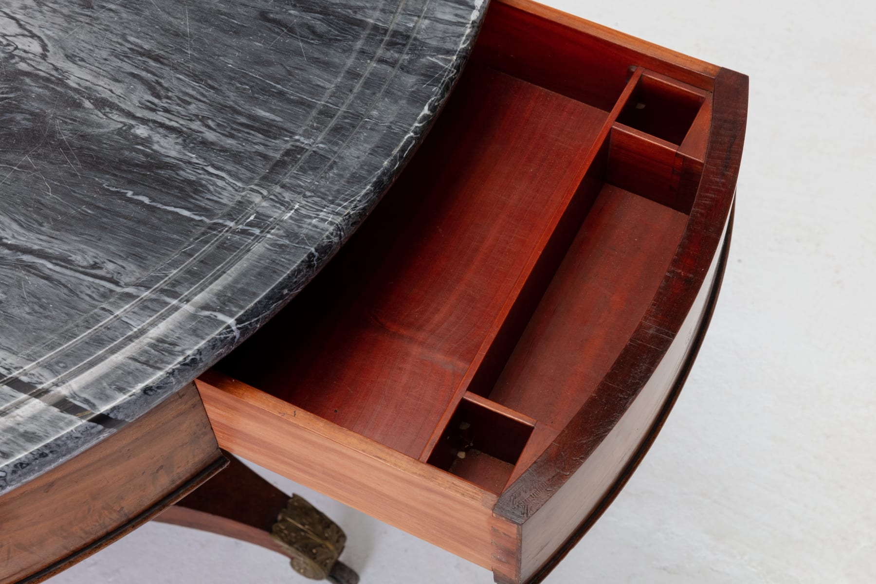 SOLD, Early 19th Century French Mahogany Circular Table with Marble Top