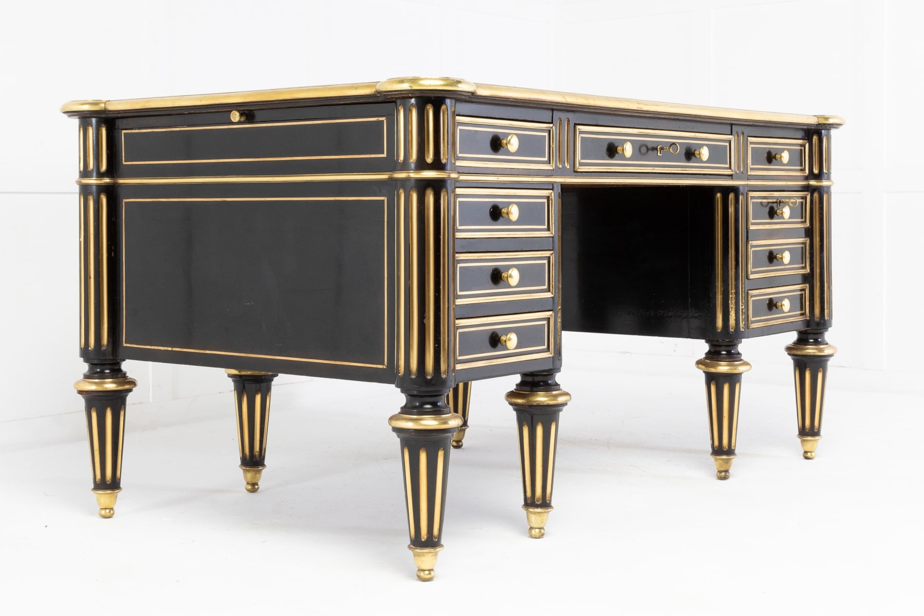SOLD, 19th Century Ebonised and Brass Inlaid Desk