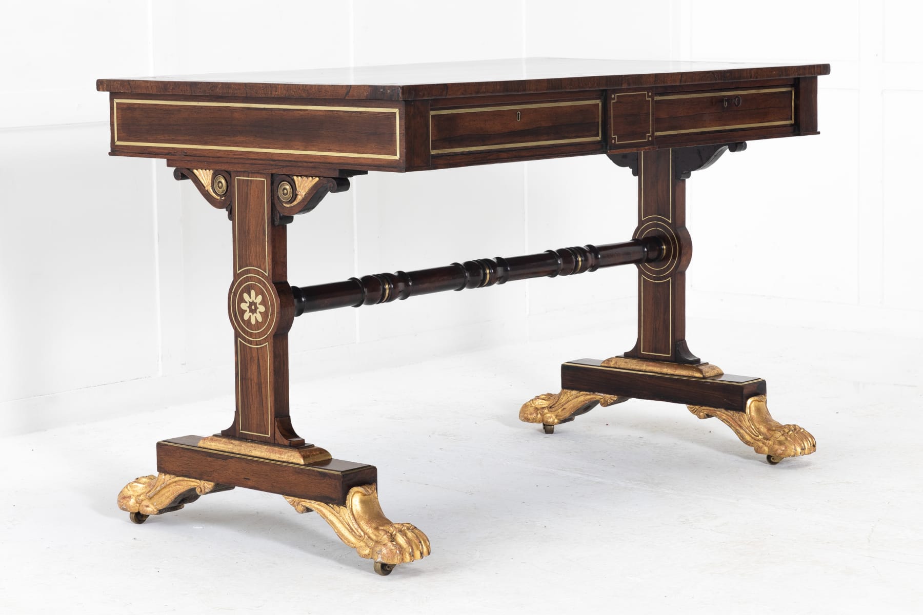 English Regency Brass Inlaid Library Table