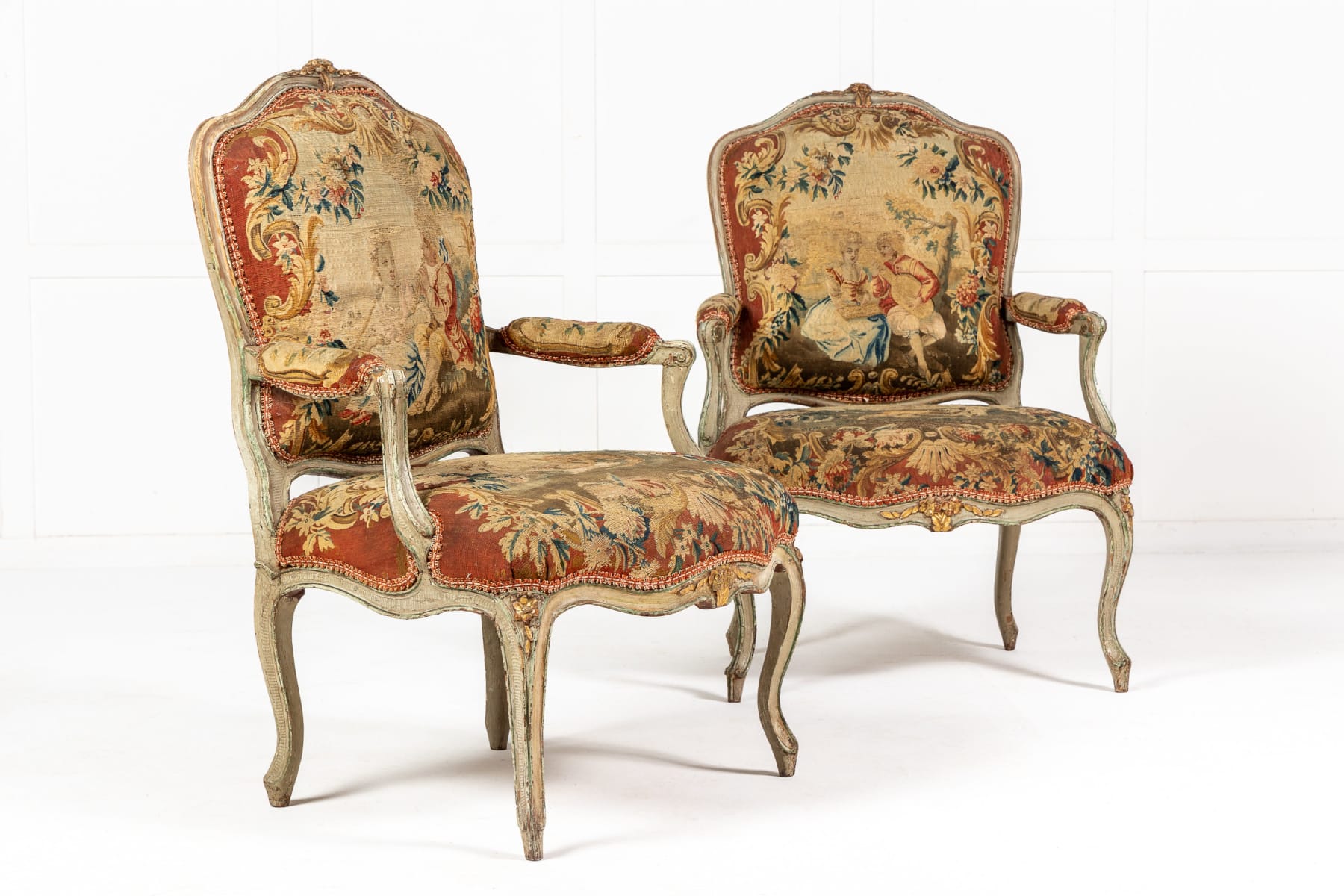 Pair of 18th Century French Abusson Tapestry Chairs