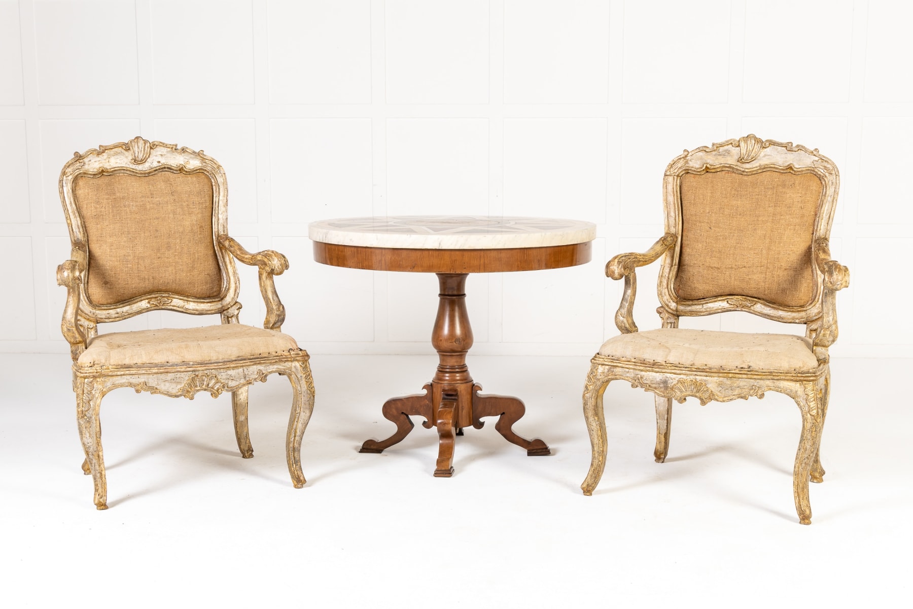 Large Scale Pair of 18th Century Italian Silver Gilt Armchairs