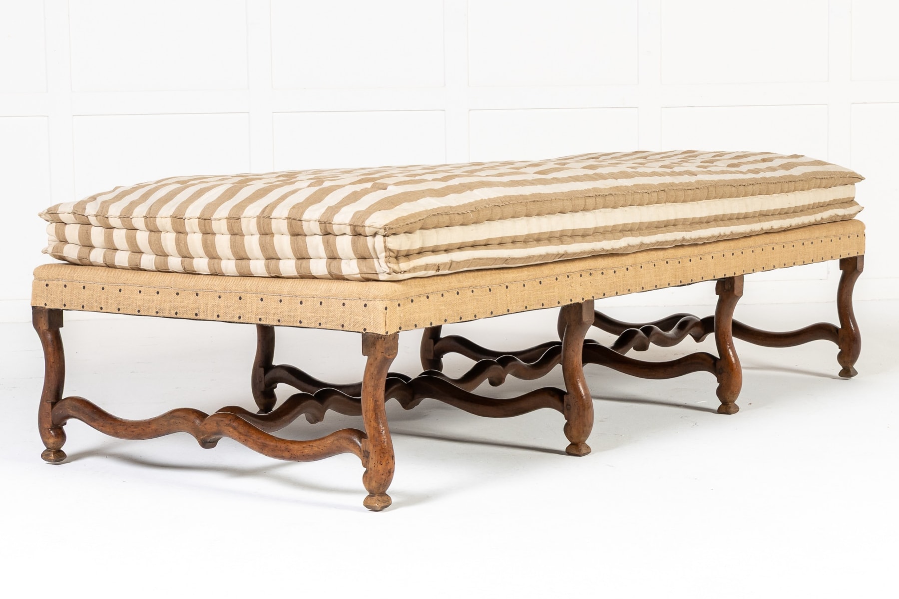 Large 18th Century French Os de Mouton Walnut Stool