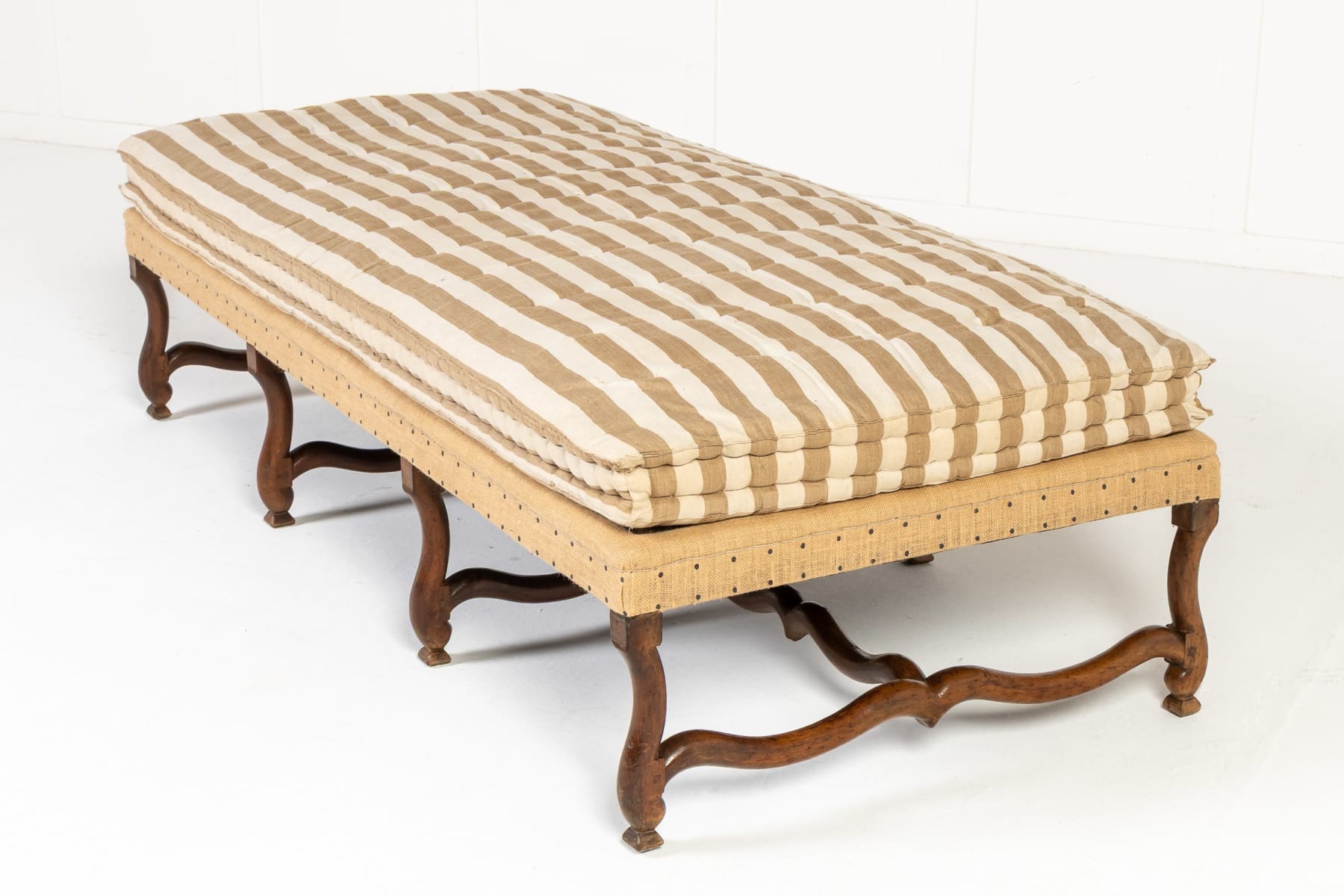 Large 18th Century French Os de Mouton Walnut Stool