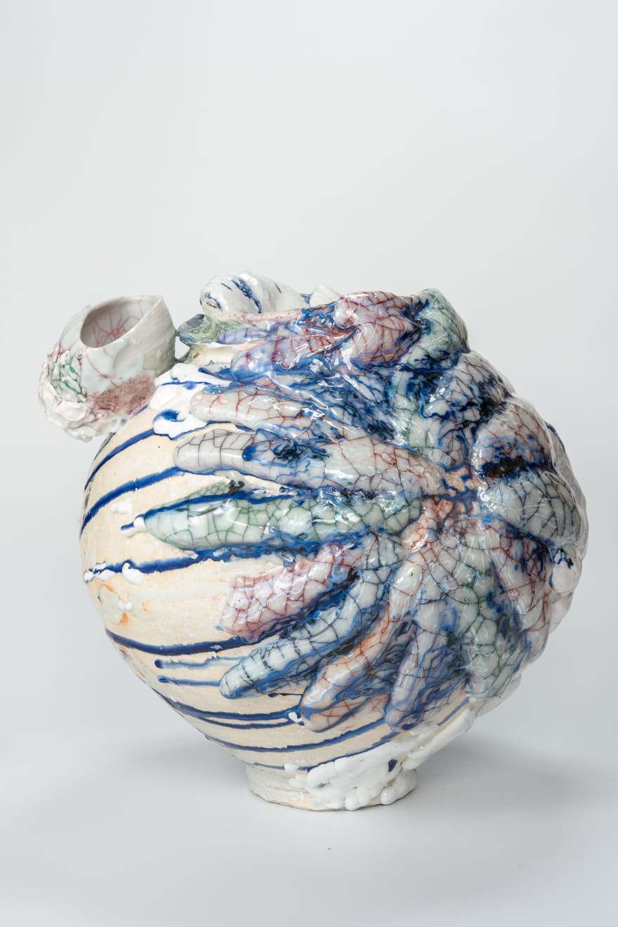 Kodai Ujiie, Hybrid of Ofuke and White Glaze Lacquer Large Jar Twins Celadon Bowl , 2024