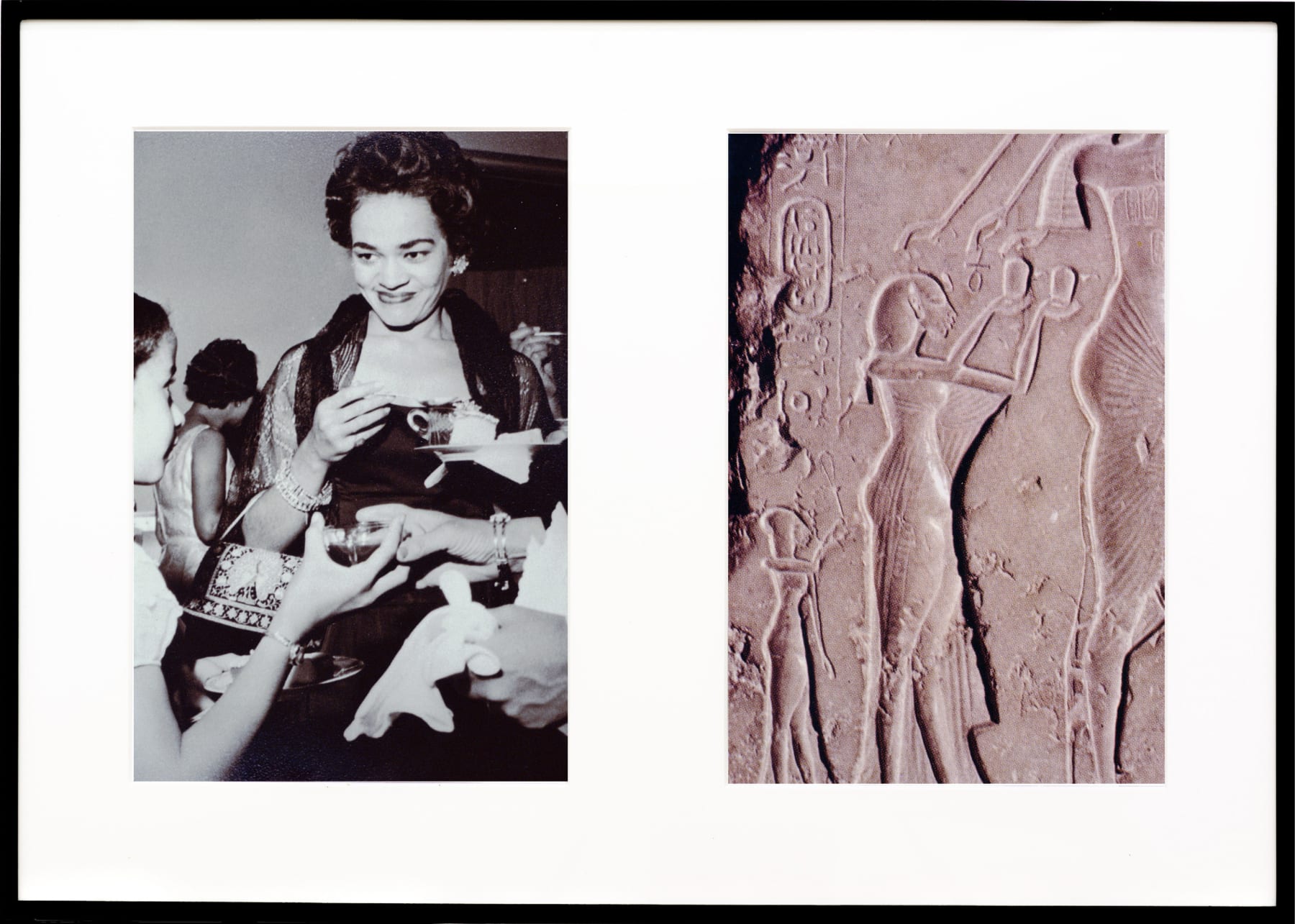 Lorraine O'Grady, Miscegenated Family Album (Ceremonial Occasions II), L: Devonia attending a wedding; R: Nefertiti performing an Aten ritual, 1980/1994