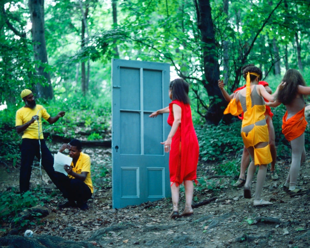 Lorraine O'Grady, Rivers, First Draft: The Woman in Red goes to the Black Male Artists’ door and the Debauchees dance...