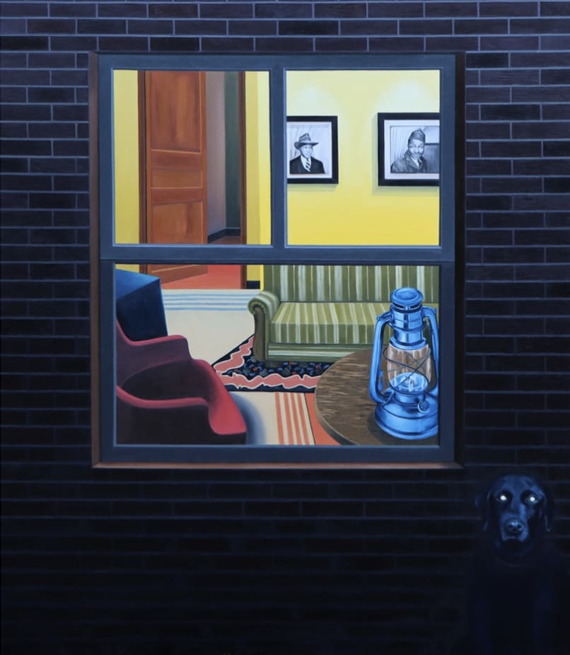 Ian Mwesiga, Window Night View with a Dog, 2020