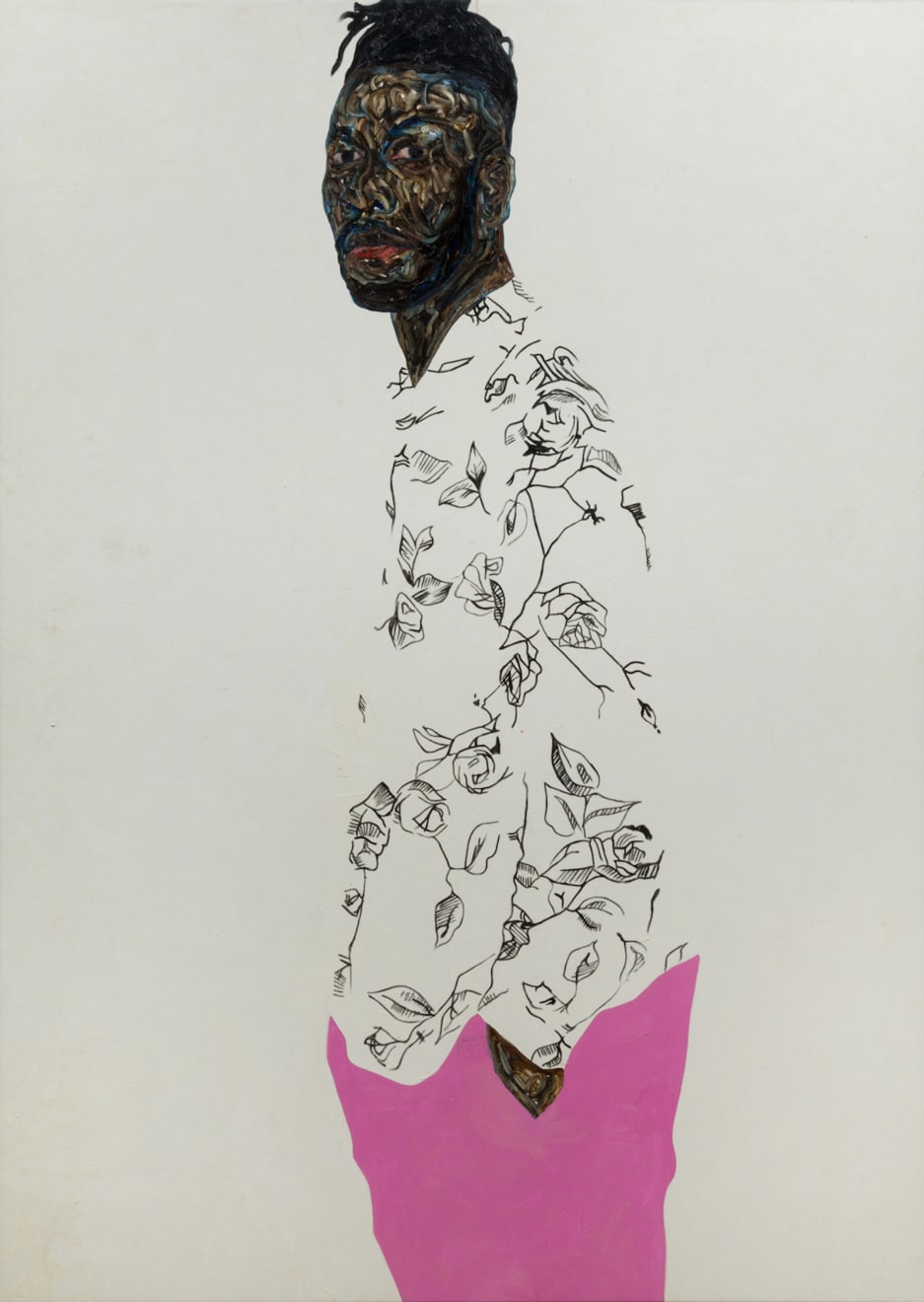 Amoako Boafo, Self portrait with pink pants, 2020