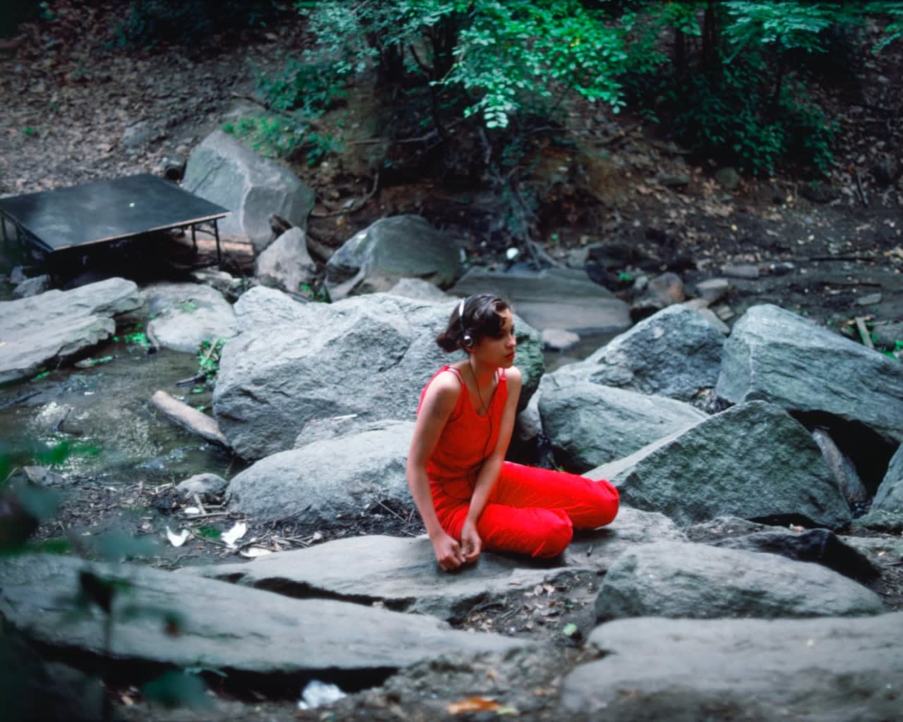 Lorraine O'Grady, Rivers, First Draft: The Teenager in Magenta sits alone with her headphones, 1982/2015