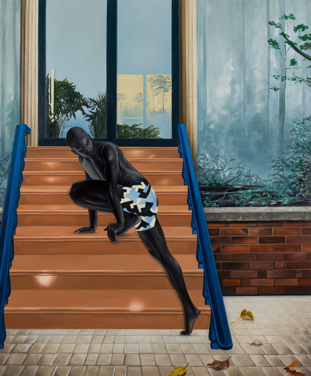 Ian Mwesiga, Man striding on a staircase, 2023