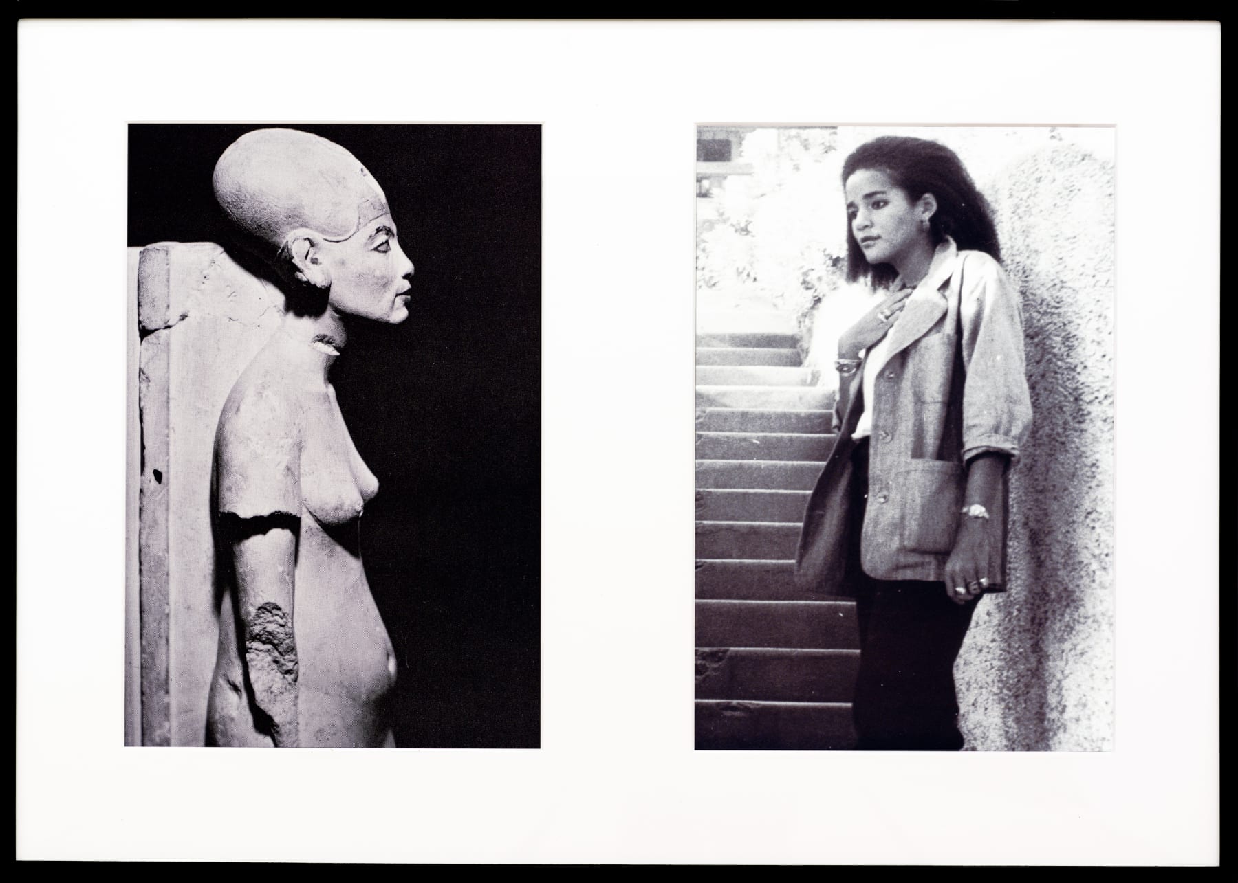 Lorraine O'Grady, Miscegenated Family Album (Cross Generational), L: Nefertiti, the last image; R: Devonia's youngest daughter, Kimberley, 1980/1994