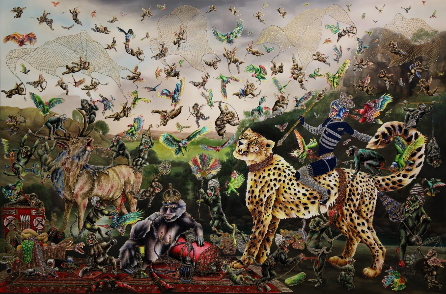 Raqib Shaw, After George Stubbs "Cheetah and Stag with Two Indians", 2013