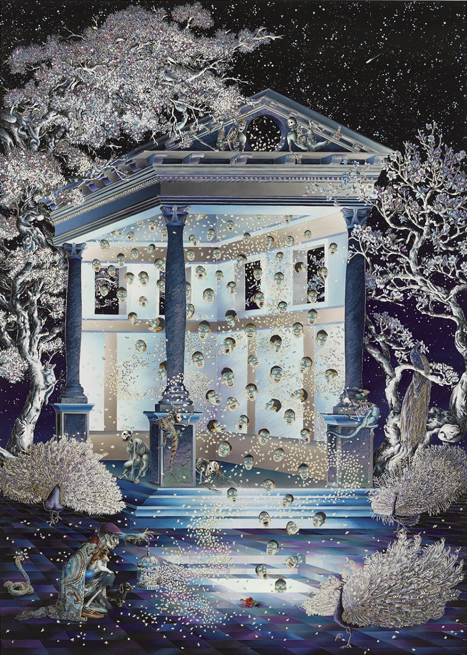 Raqib Shaw, Self Portrait with Fireflies at the Oracle of Ridicule and Truth (After Mocetto), 2015-2016