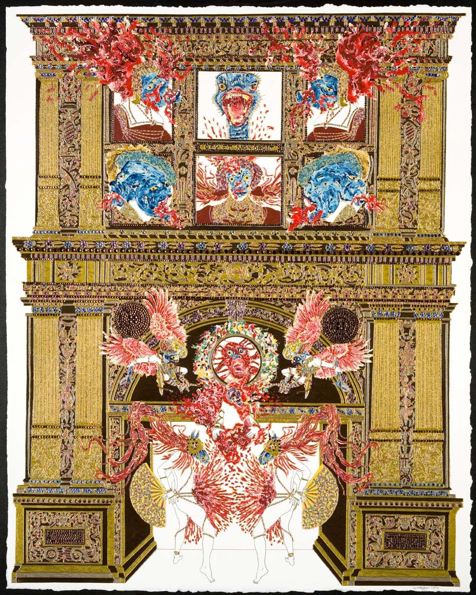 Raqib Shaw, Absence of God (Holbein Fireplace - Holbein Suite), 2007