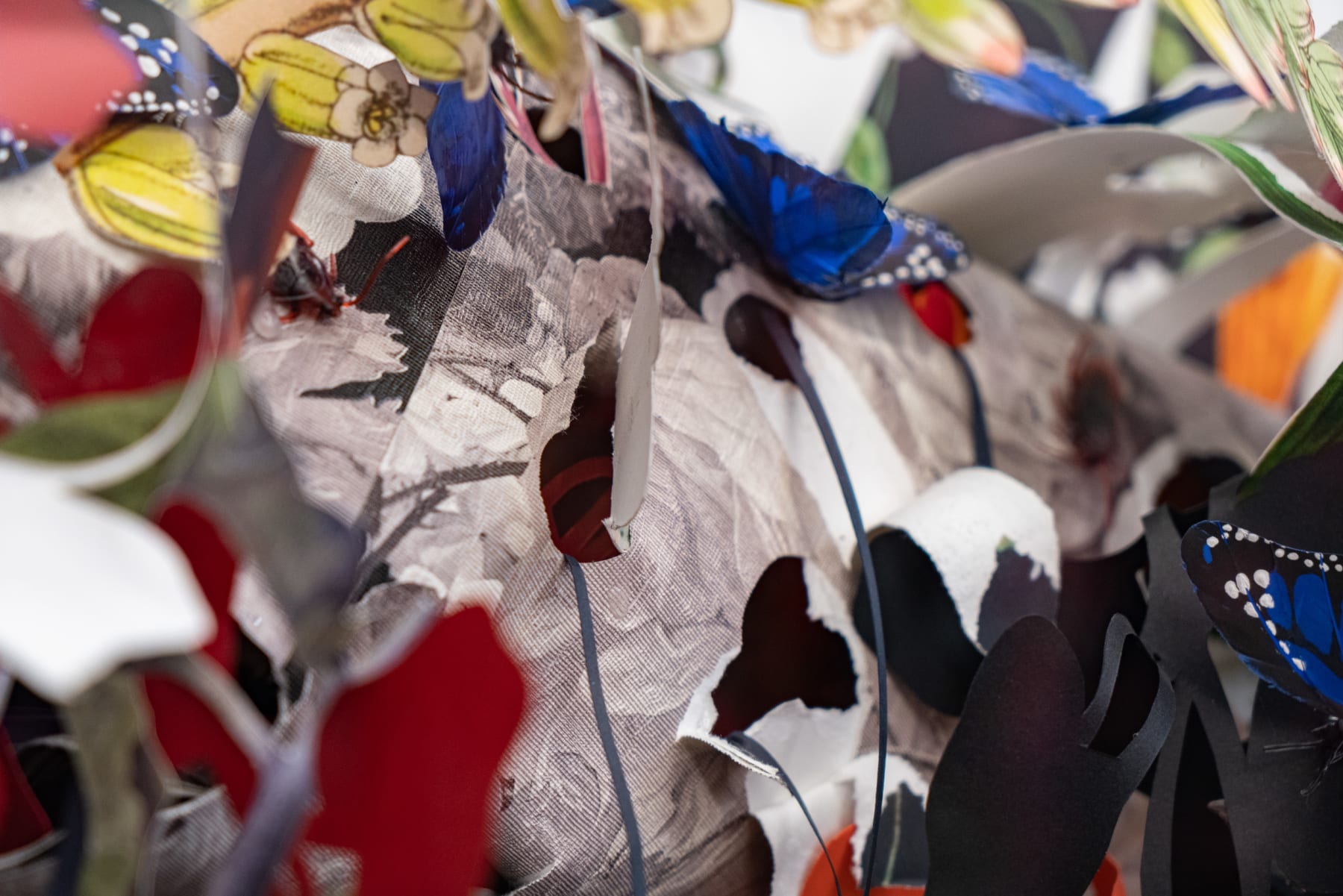 Ebony G. Patterson, ...the hawk looks out...as she embraces the haunt...and flies come for the nourishing..., 2021