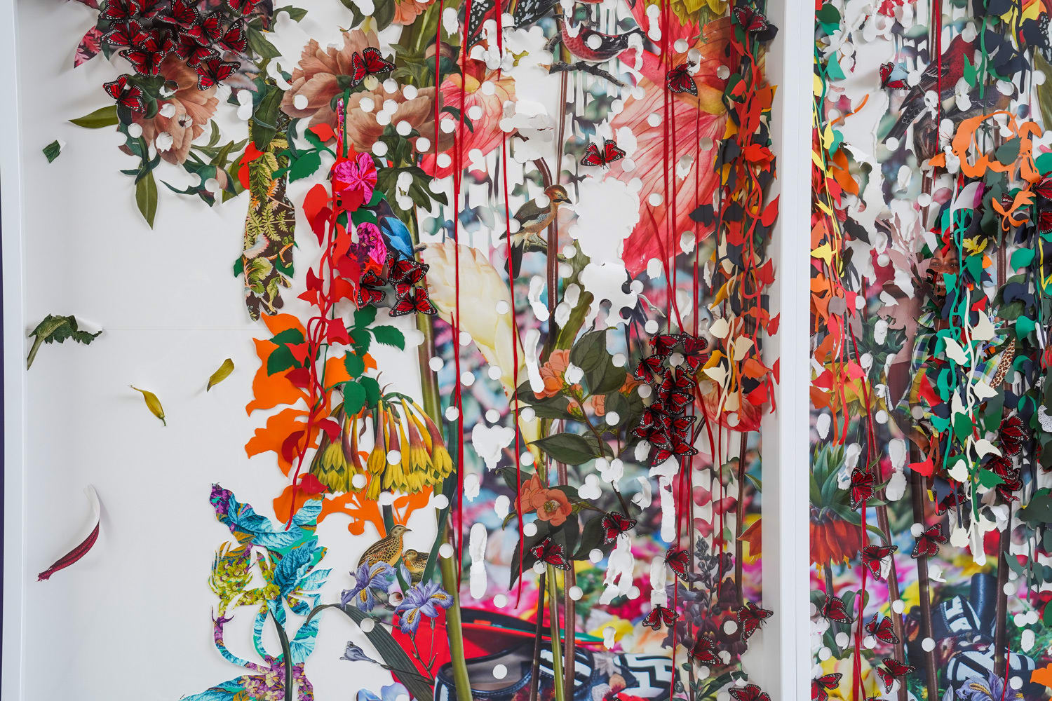 Ebony G. Patterson, ...between the stems sits a red cap above and below crown imperials..., 2019